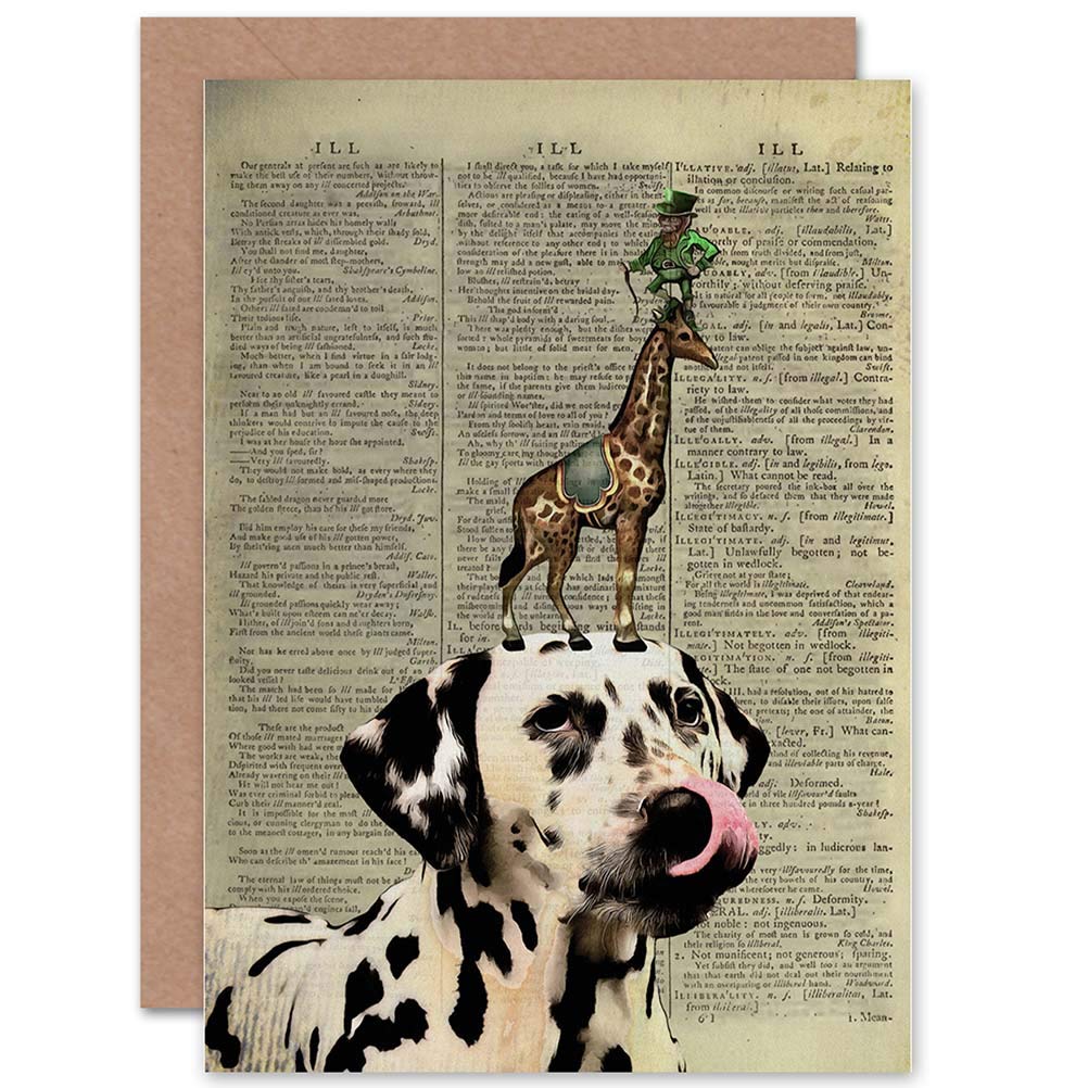 Wee Blue Coo GREETINGS CARD BIRTHDAY GIFT UPCYCLE DALMATIAN SURREAL GIRAFFE