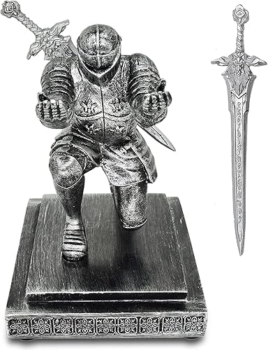 Knight - Soporte para bolígrafo con espada magnética, soporte para bolígrafo ejecutivo, soporte de resina para oficina, hogar, decoración de