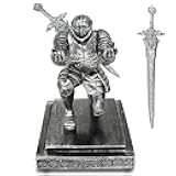 Knight Pen Holder,Knights Pen Stand with Magnet Sword,Executive Pen Stand,Resin Soldier Pen Holder for Office,Home,Desk Decor,Holiday Present (Silver)