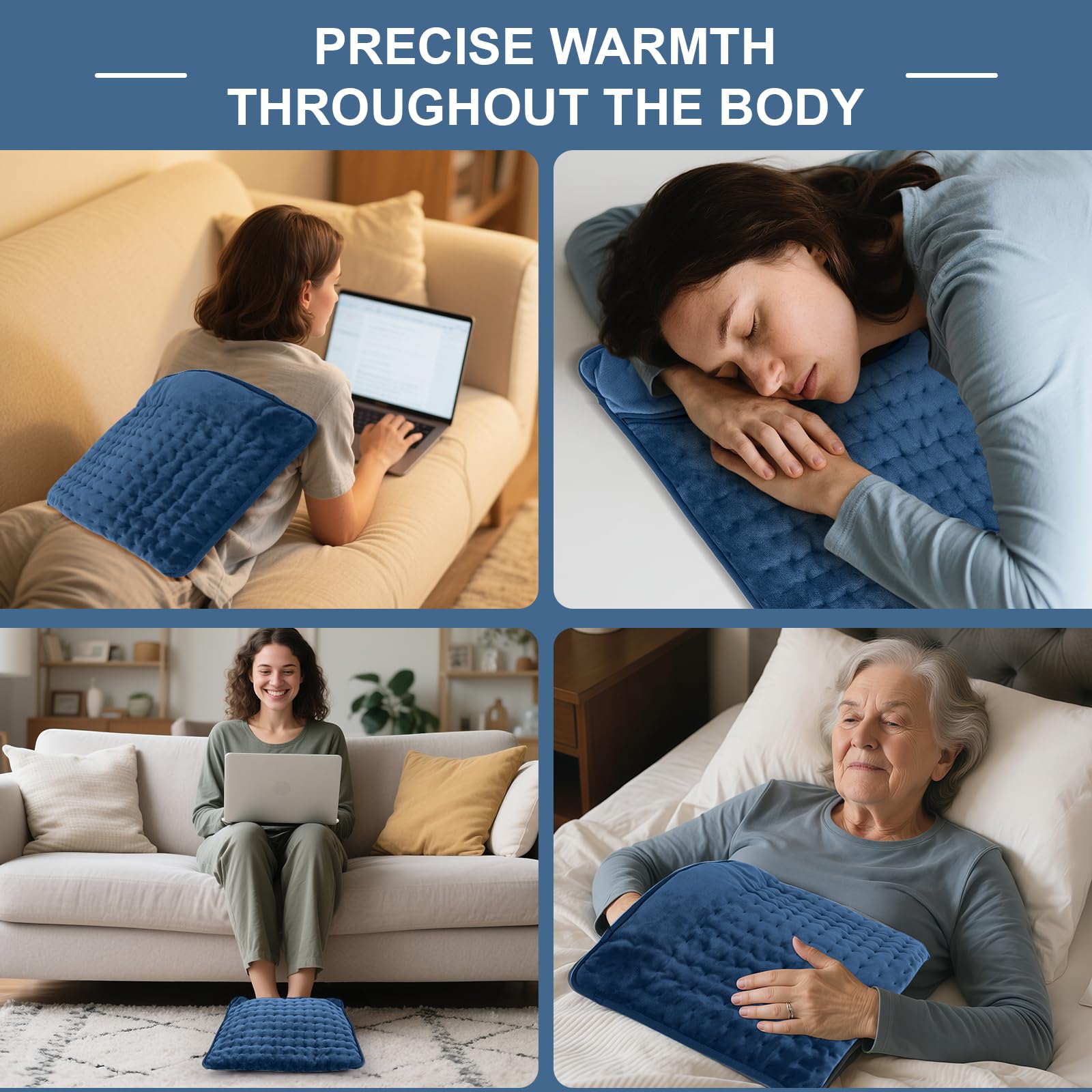 Calentador de pies eléctrico para mujeres hombres y personas mayores.Calentamiento rápido con 6 niveles de calor y temporizador.Alfombra Eléctrica Calefactora Lavable,Azul marino,40 x 40 cm.