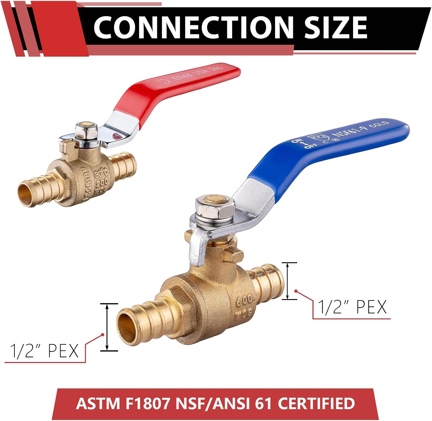 (Pack of 10) EFIELD 1/2 Inch Pex Crimp Brass Full Port Shut-off Ball Valve for Hot and Cold Water, UPC Certified,(VALVE003)