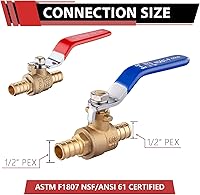 Vista 2 de Paquete de 2 válvulas de bola EFIELD Pex Brass de 1/2 pulgada con cierre de puerto completo, caliente y frío, (VALVE001)
