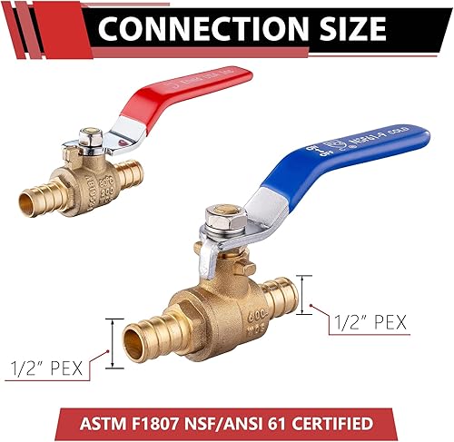 Miniatura 2 de EFIELD - Paquete de 8 válvulas de bola de cierre de latón Pex de 12 pulgada para agua fría y caliente, agua potable, conexión de engarce de púas Pex