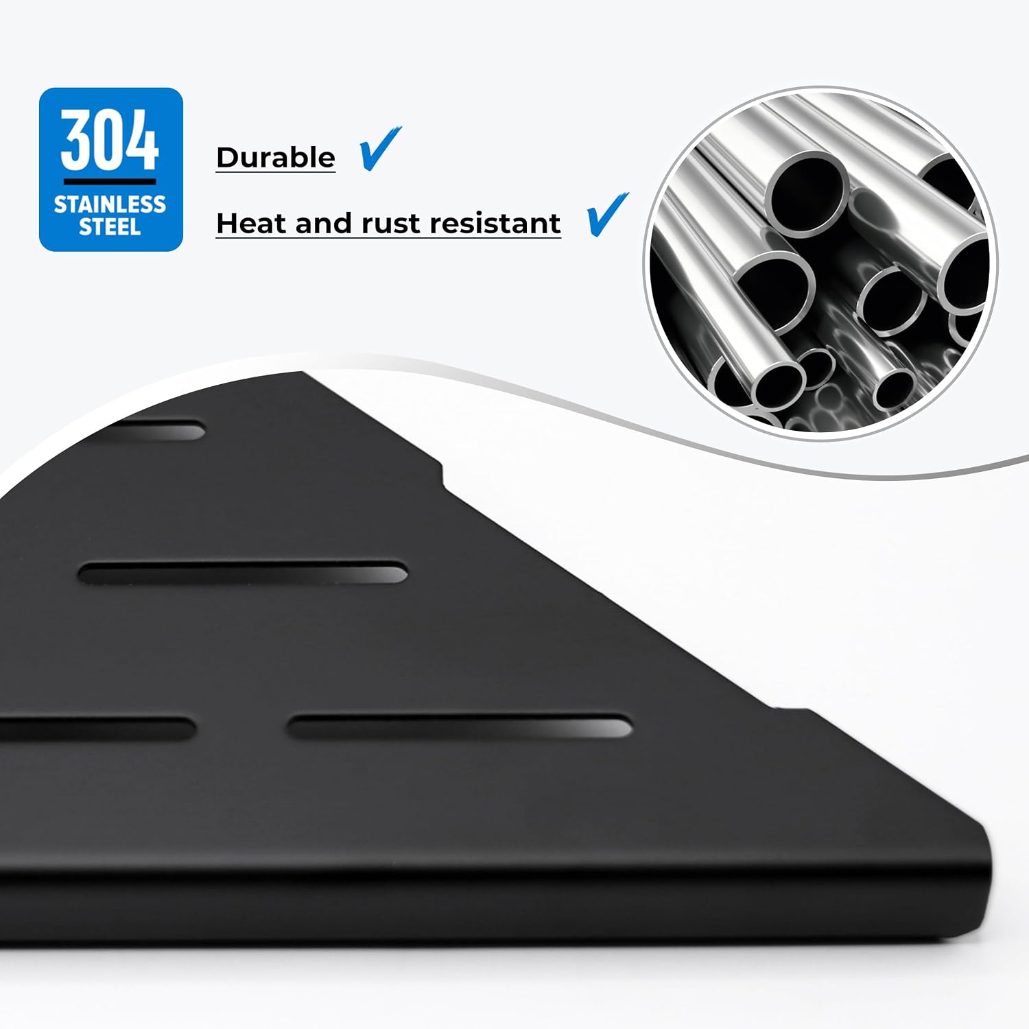 FerdY 2-Pack 10" Matte Black Recessed Corner Shower Shelf, 304 Stainless Steel Floating Shower Shelf, Shower Caddy Storage Shelves, for Tiled Bathroom Walls, No Drilling Required, Striped Triangle