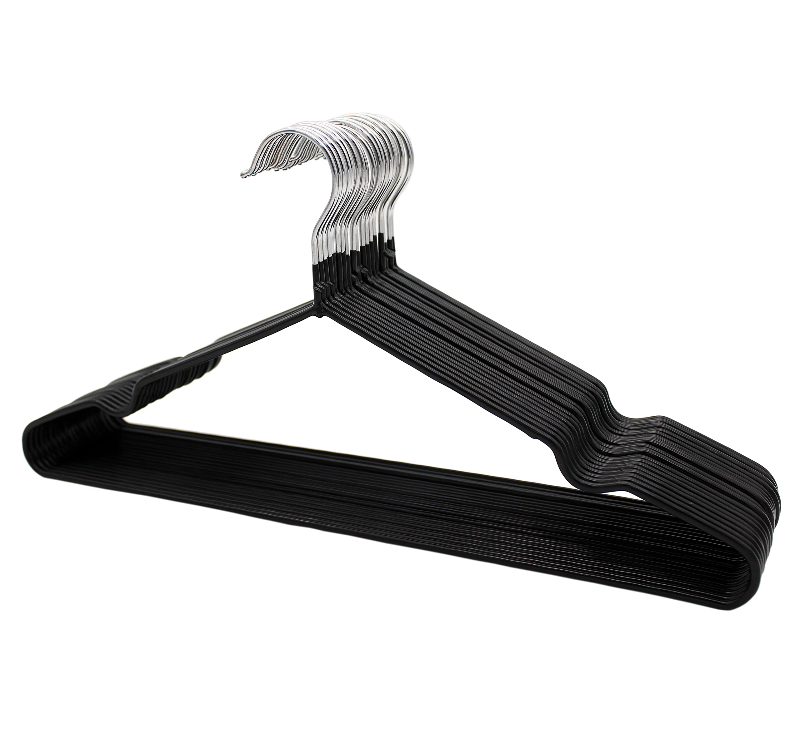 YANEK Metal Hangers For Shirt, Coat, Trousers | Strong, Anti Slip & Space Saving | Rubber Coated, 40 CM (Black)