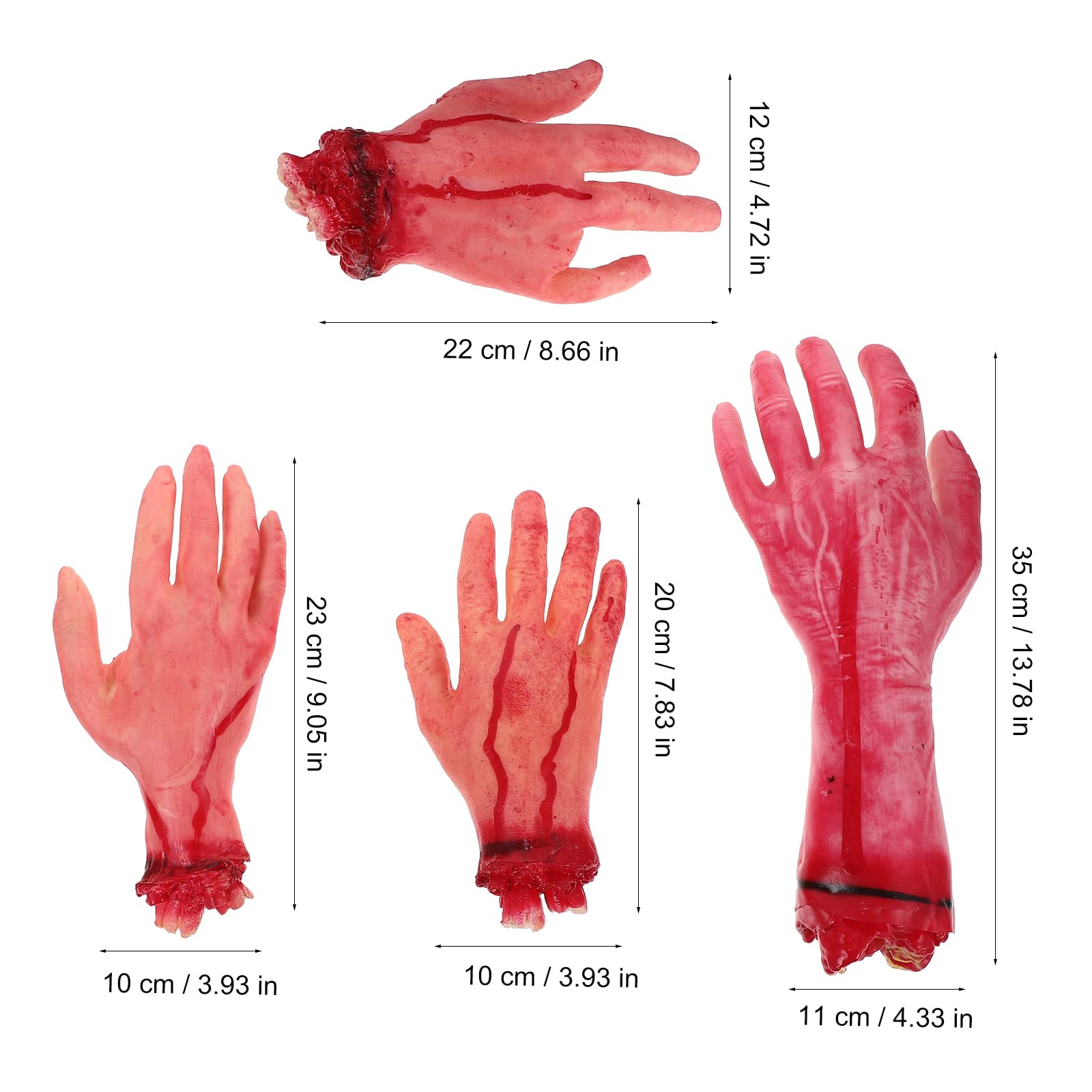 Sewroro 4pcs Halloween Severed Broken Body Parts Fake Human Hands Dead Body Parts Severed Horror Hand for Halloween Party Props Haunted House Decorations - Image 2