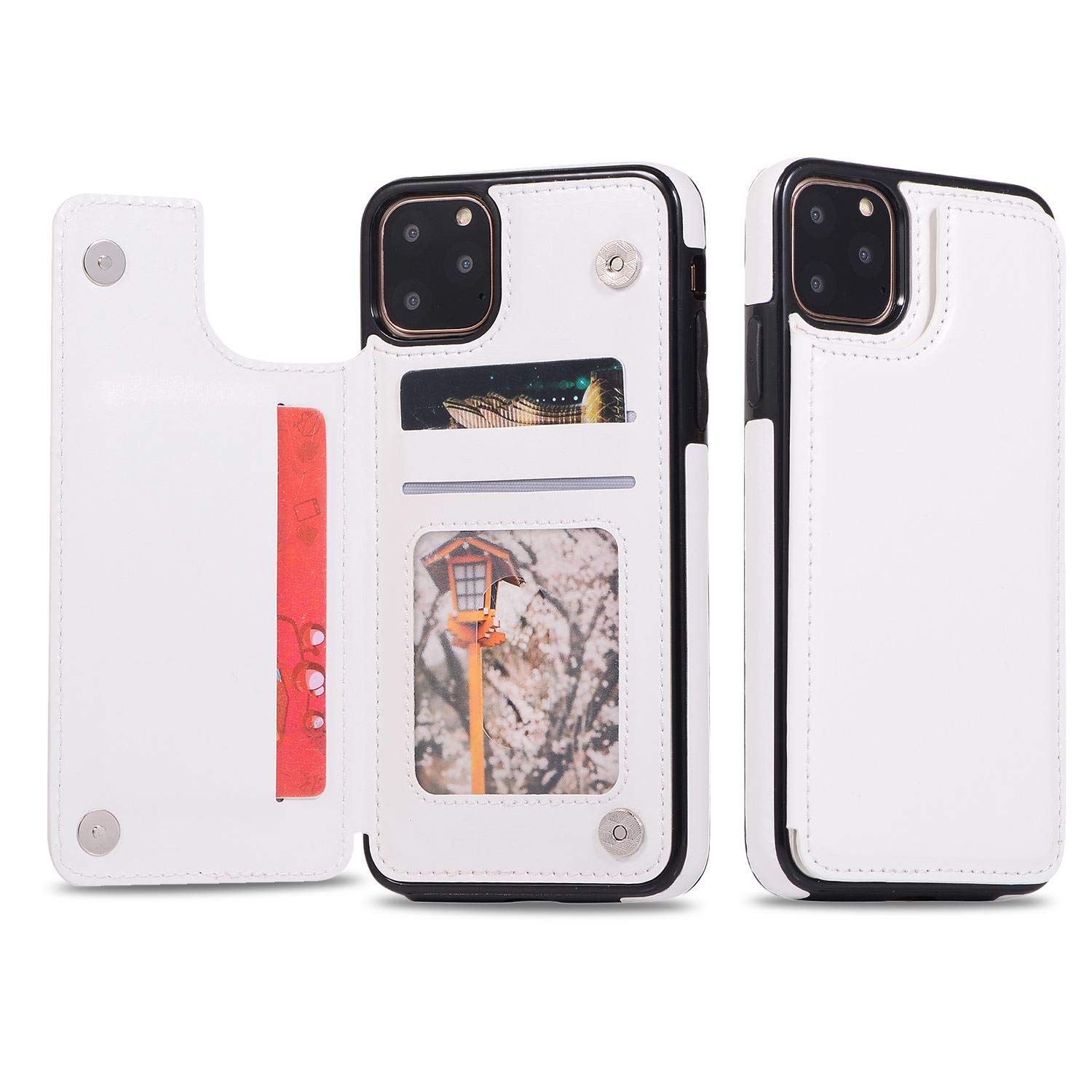 Étui en cuir iPhone 12 Pro Max avec porte-carte double boucle blanc élégant