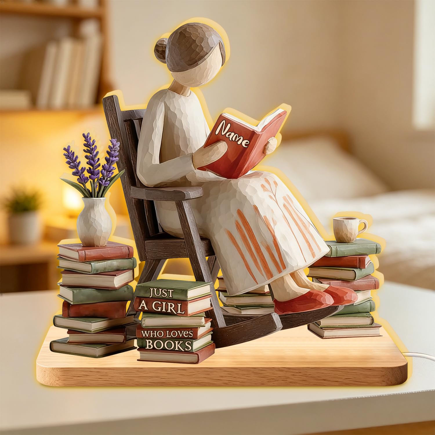Personalized Just A Girl Who Loves Books Light Box, Custom Reading Book Lover LED Night Light Lamp Reading Gifts for Bookworm, Bookish, Book Reader, Librarians, Bookshelf Library Home Decor
