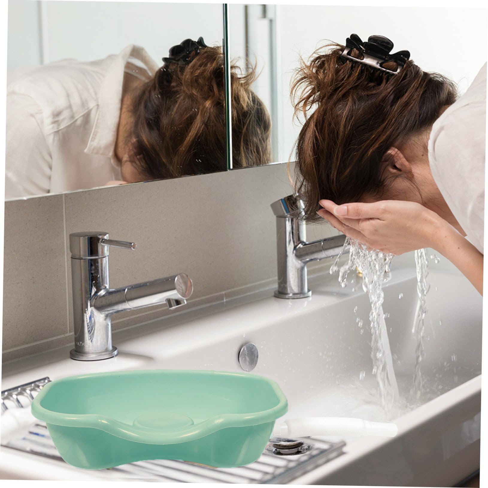 Lavatesta Portatile Ergonomico per Lavaggio Chioma da Letto, Bacinella Pistone Anti-perdita per Anziani, Donne Incinte e Pazienti, Vaschetta Shampoo Comodino Verde