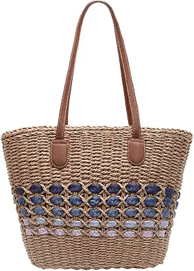 Women's Straw Tote Bag Large Summer Raffia Shoulder Bag Woven Beach Handbag Vacation Travel Purse