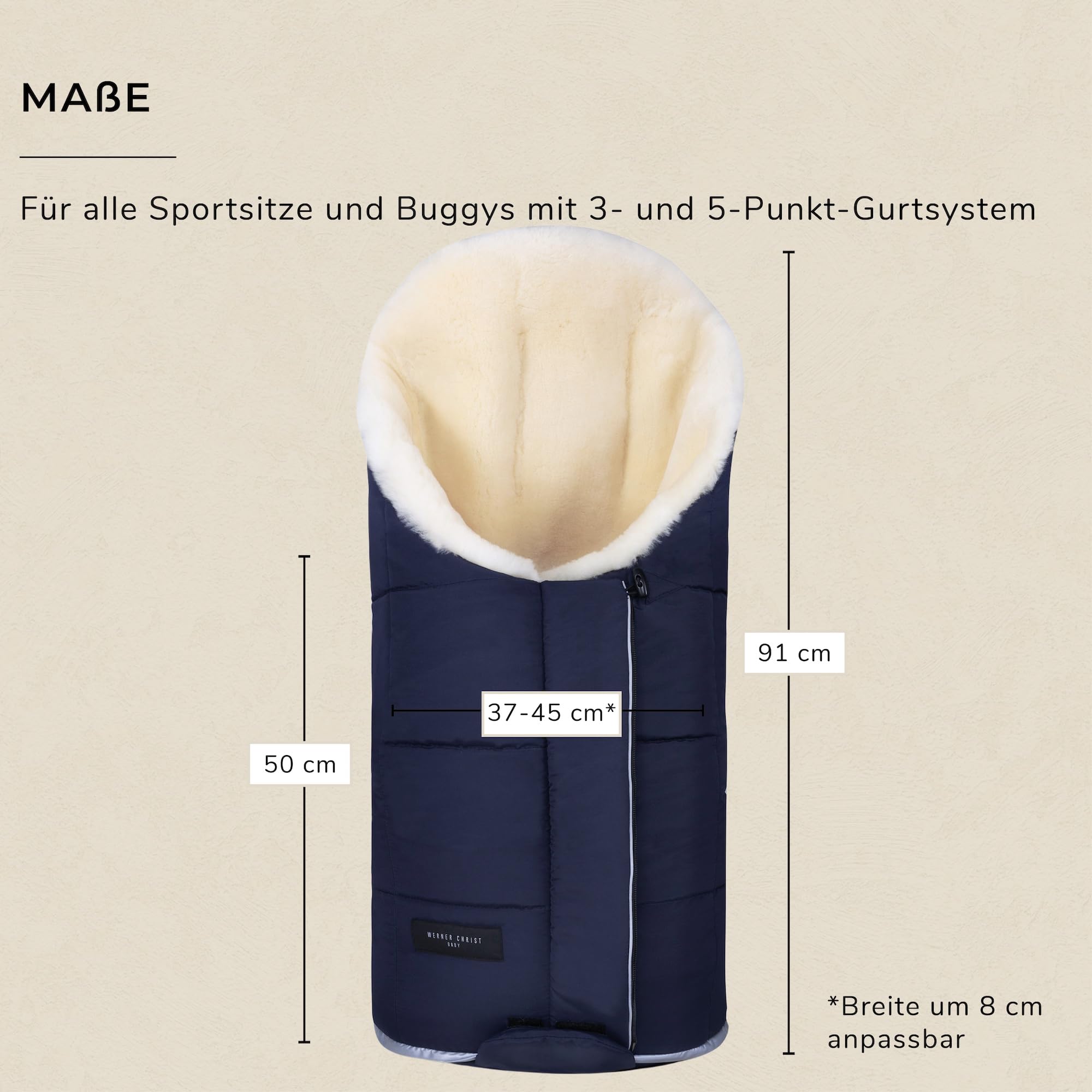 CHRIST Sacco per passeggino TULA VARIO in pelle di agnello medicale di WERNER Sacco per buggy o come materassino per fasciatoio, coperta per giocare, colore blu navy