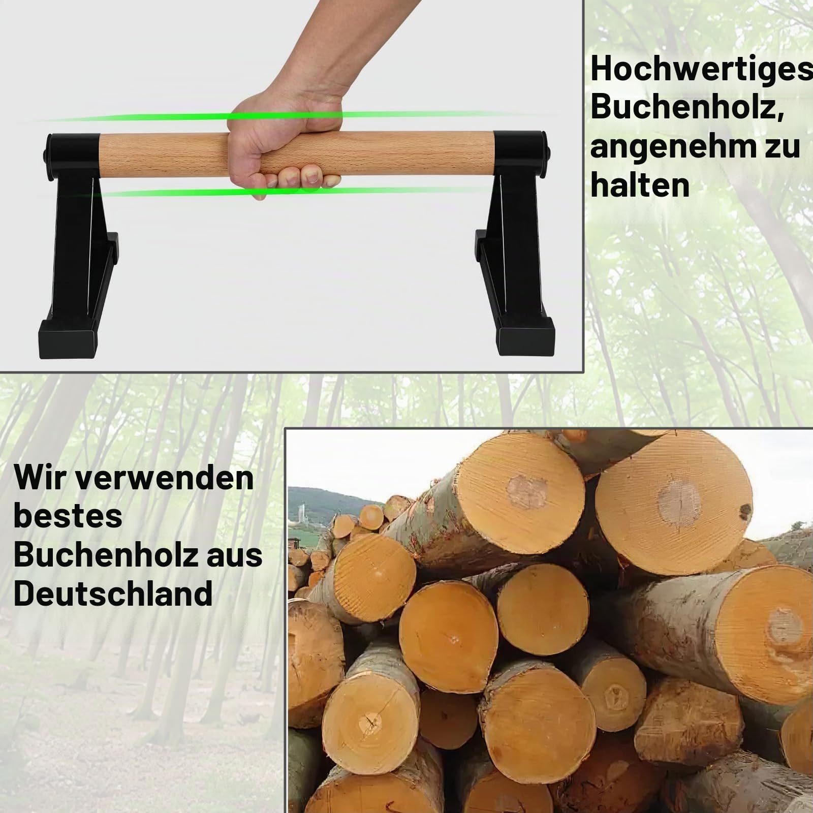 Holz Parallettes Calisthenics Equipment 50cm, Push Up Bars, Liegestützgriffe, Handstand Griffe Barren Fitnessgeräte für Zuhause, Indoor und Outdoor