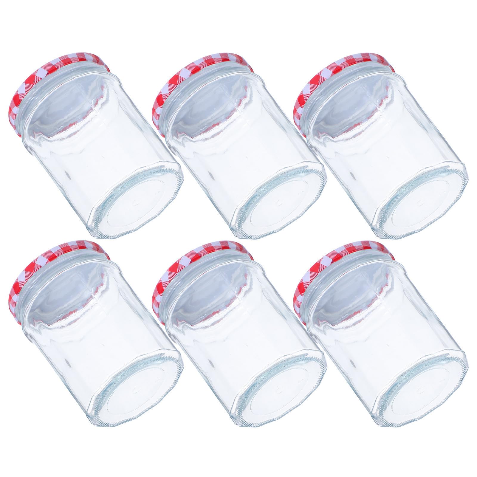6 Tarros de Mermelada de Cristal Hexagonales de 380 Ml con Tapas Herméticas de Vidrio para Conservar y Almacenar Alimentos en Cocina