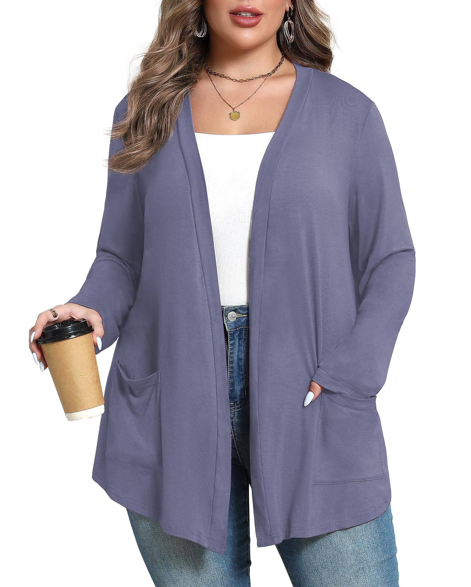 Plus Size Lightweight Cardigan for Women Soft with Pockets 1X-5X