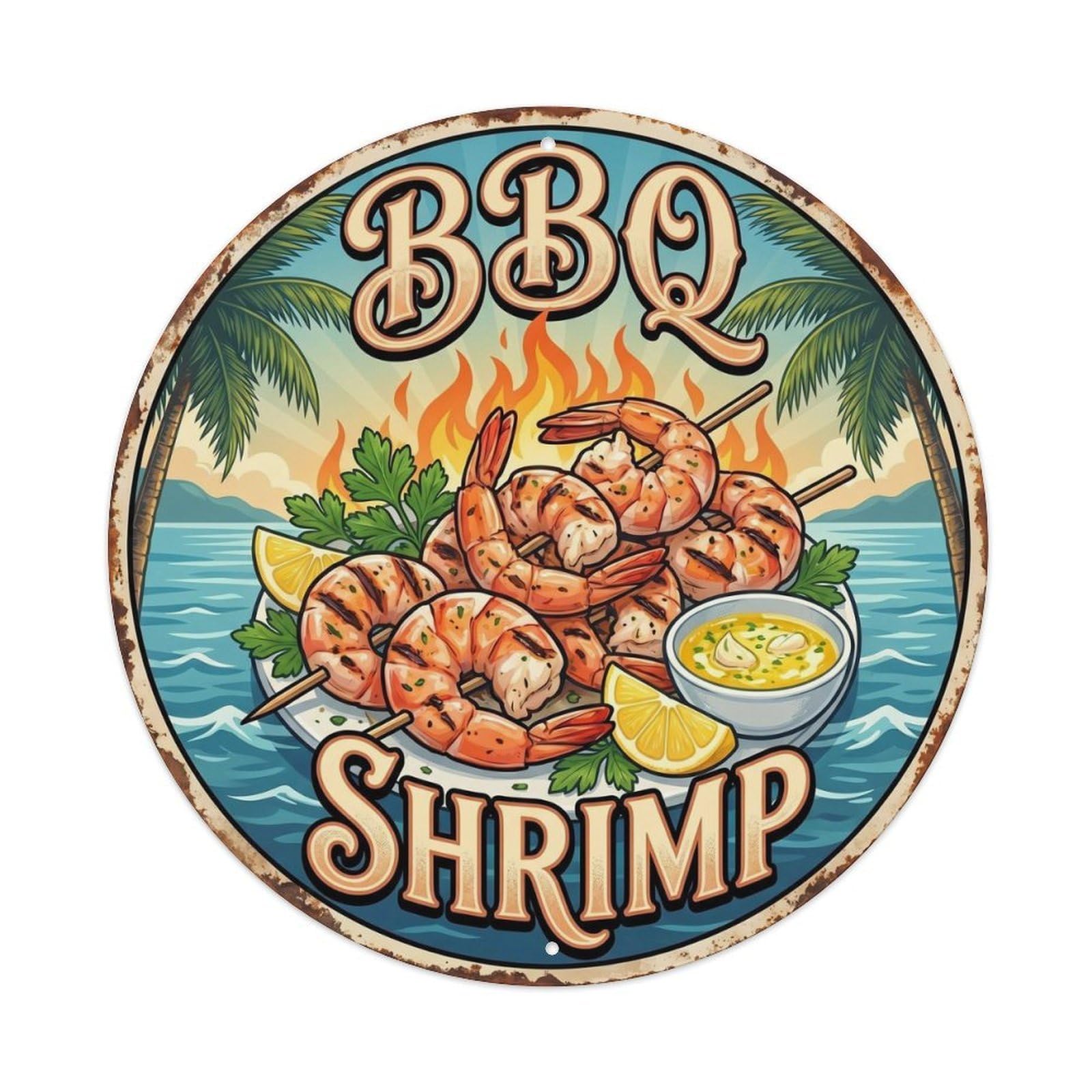 Tgrcjimh Style. Vintage Bbq Shrimp Outdoor Bar Metal Tin Sign