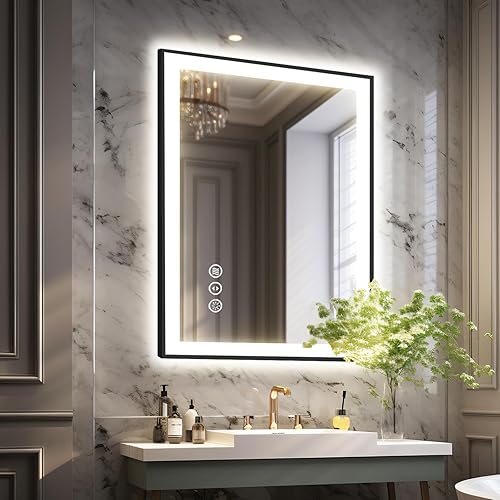 Miniatura 32 de 48x32 Espejo de Baño Iluminado, Espejos de Pared de Hollywood con Bombillas LED, 3 Temperaturas de Color y Atenuación Sin Escalas, Antiempañamiento