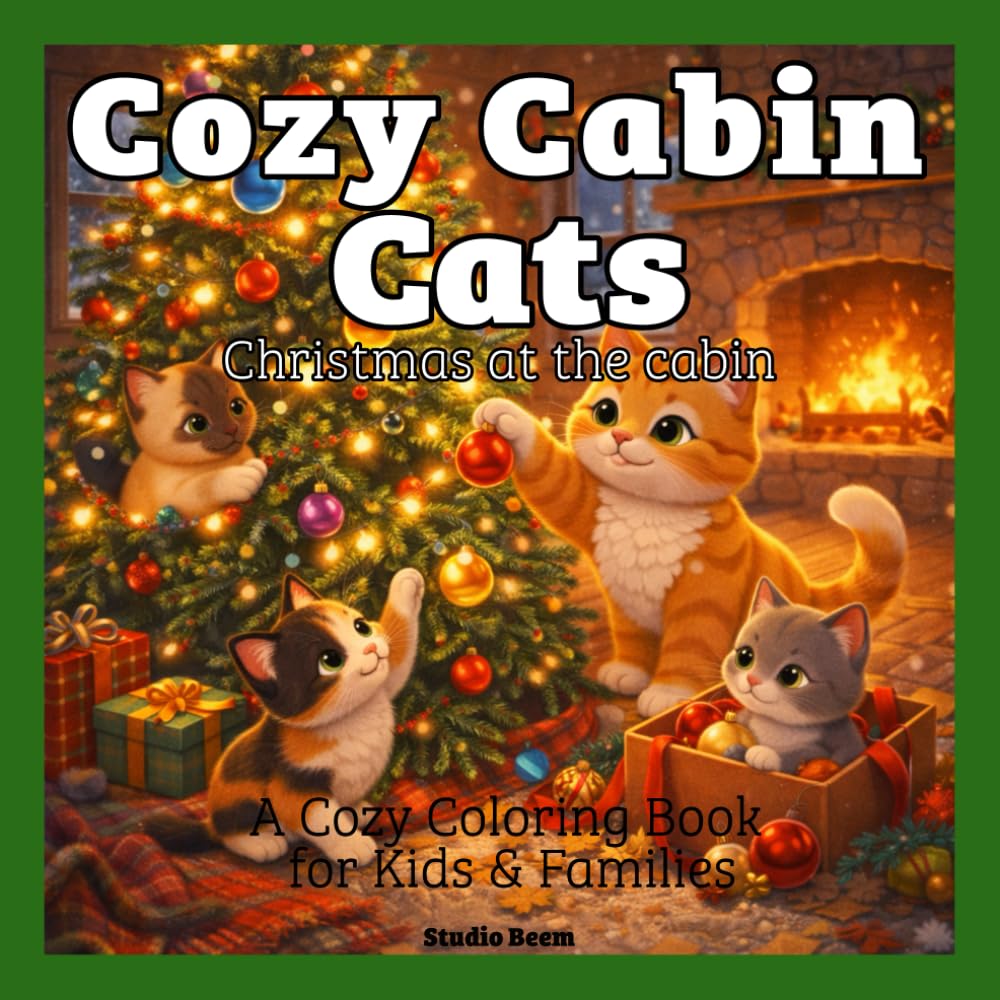 Cozy Cabin Cats: Christmas at the Cabin Coloring Book: A Cozy Winter Holiday Coloring Book with Cats, Kittens, and Festive Cabin Scenes