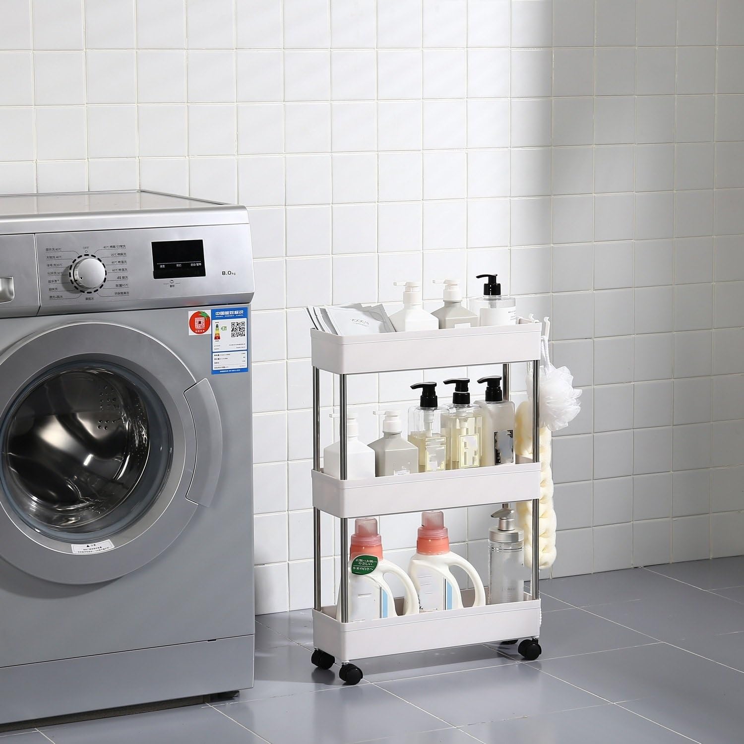 Carrello sottile a 3 strati su ruote, scaffale mobile ultra sottile per cucina e bagno, spazio stretto multifunzionale