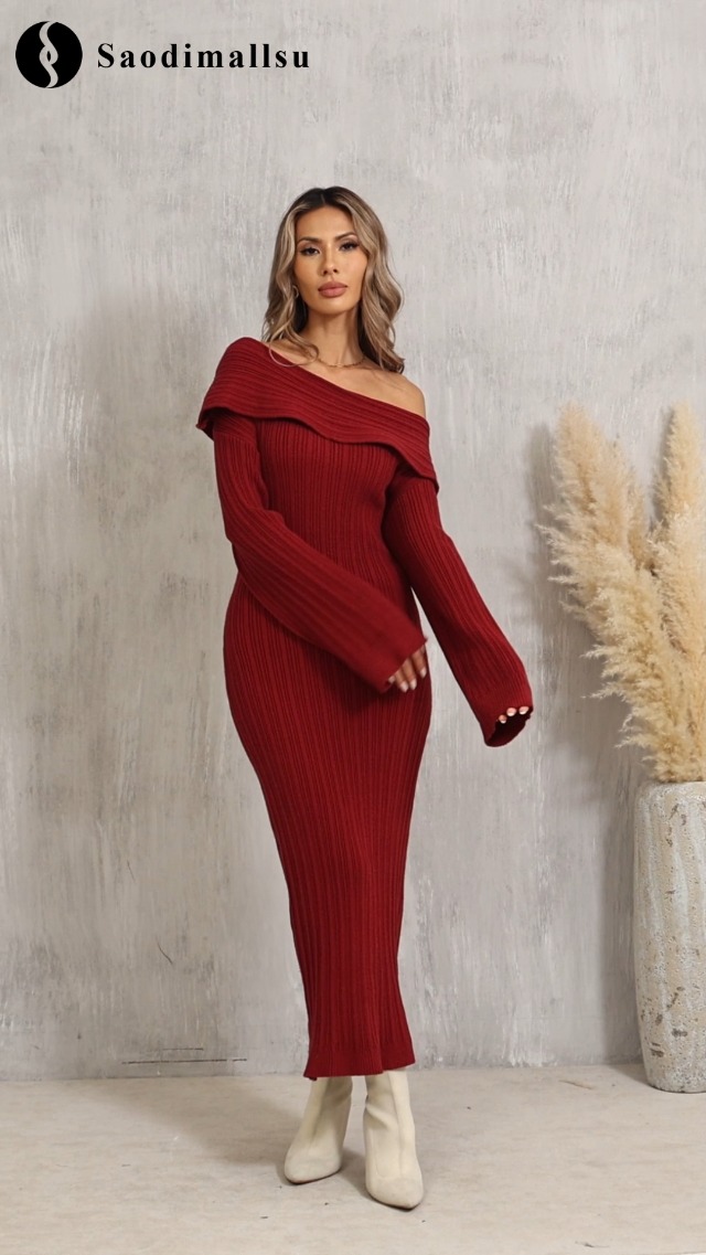 Amazon.com: Saodimallsu Womens Off Shoulder Maxi Sweater Dress Long Sleeve  Bodycon Sexy Elegant Club Party Knit Dresses Black : Clothing, Shoes &  Jewelry