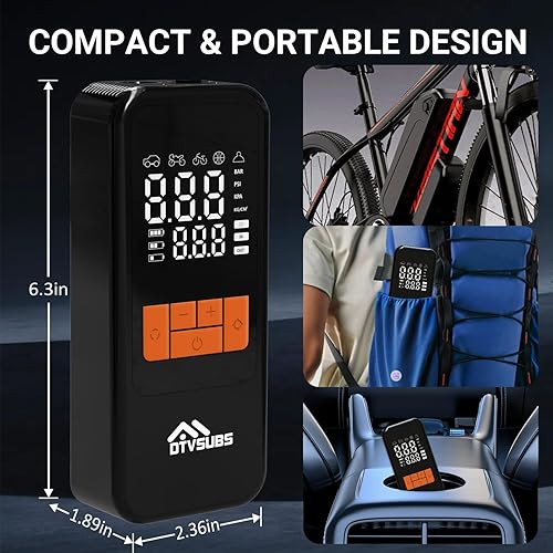 Miniatura 6 de Inflador de neumáticos, compresor de aire portátil, bomba de aire inalámbrica 4 veces más rápida para neumáticos de automóvil, bomba de bicicleta de