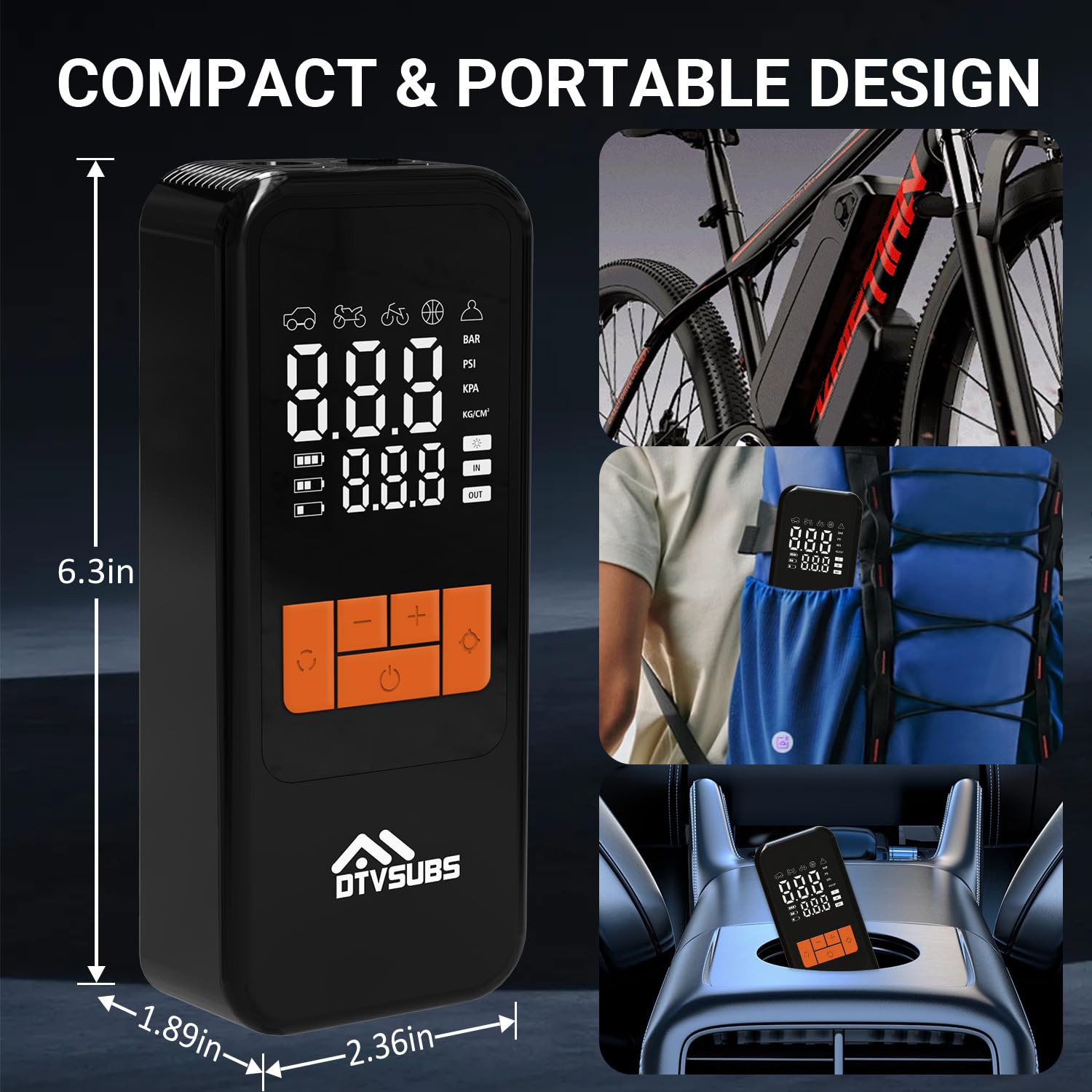 Compresor de aire portátil inflador de neumáticos, bomba de aire inalámbrica 4 veces más rápida para neumáticos de coche, bomba de aire de 150 PSI con medidor de presión y luces LED para autos