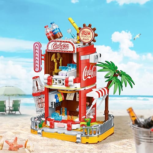 Miniatura 6 de Kit de micro bloques de construcción de coca cola, caja de música modelo de casa de coca, juego de juguetes de ladrillos modulares de bricolaje (718