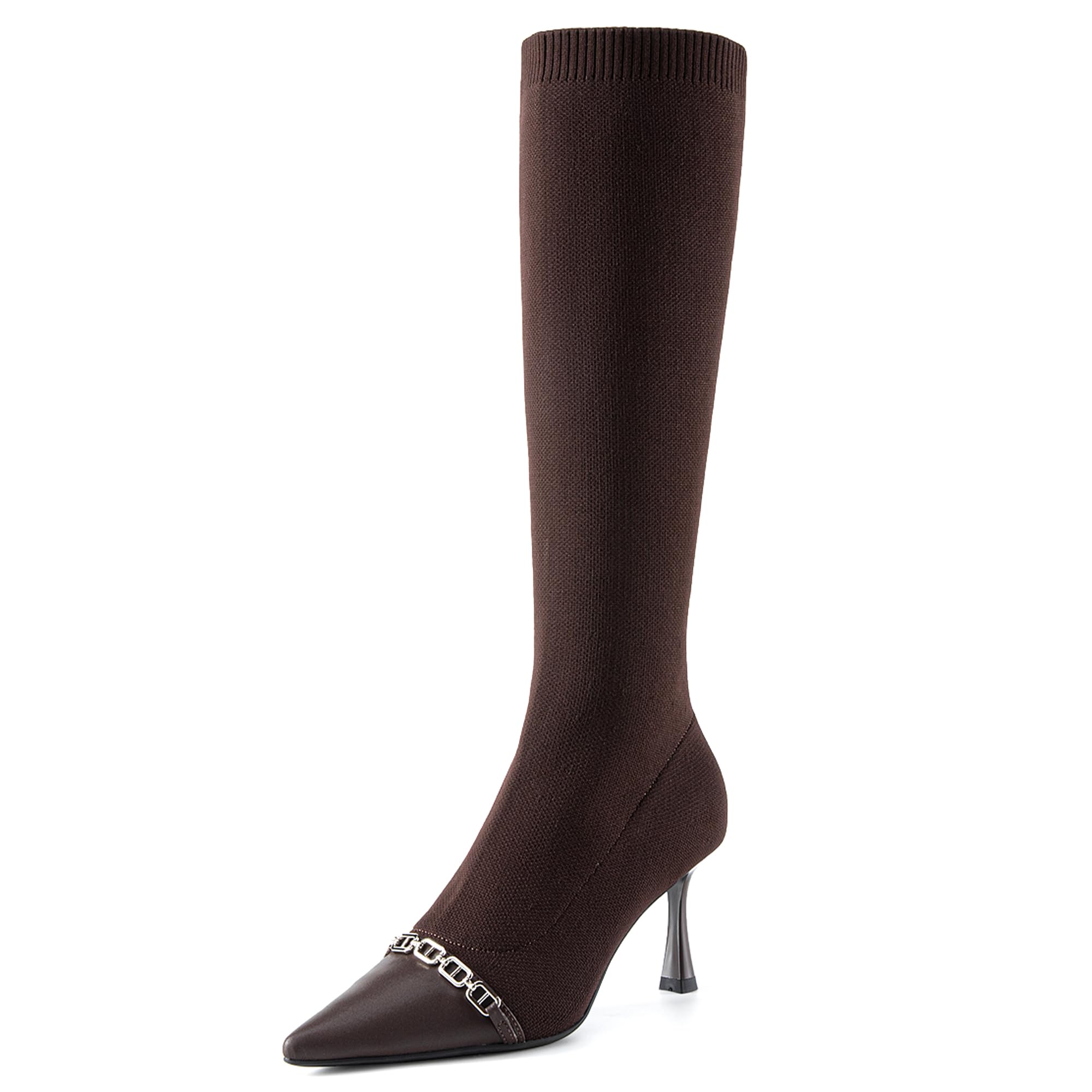 NEWBELLA Womens Suede Knee-High Boots - Sleek Design Stiletto Heel Boots for Daily Wear Halloween Christmas