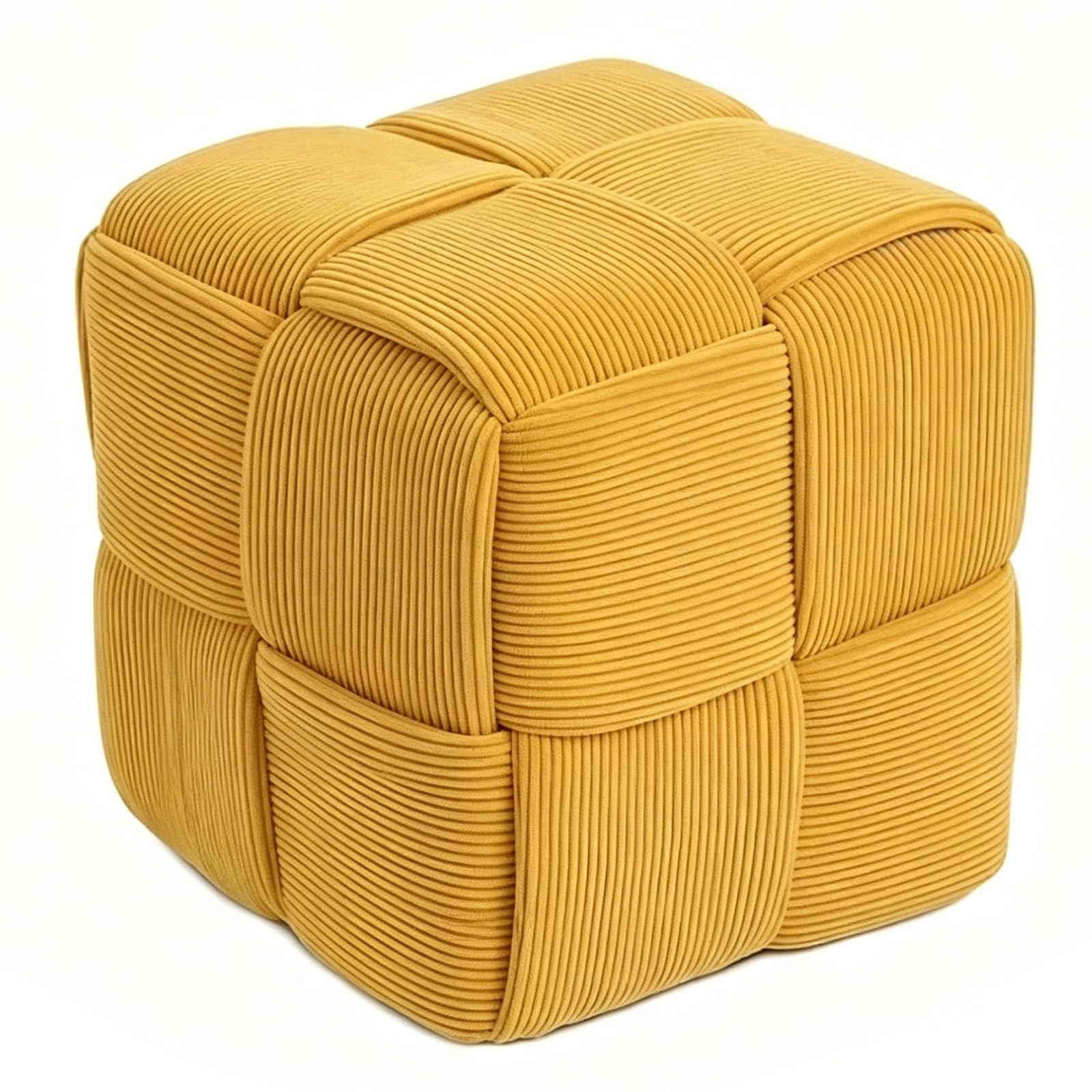 Minifactory Square Footstool Ottoman Stool, Corduroy Upholstered Small Stool for Living Room Bedroom Dormitory, Soft Sofa Foot Rest, Shoe Changing Stool (Yellow)