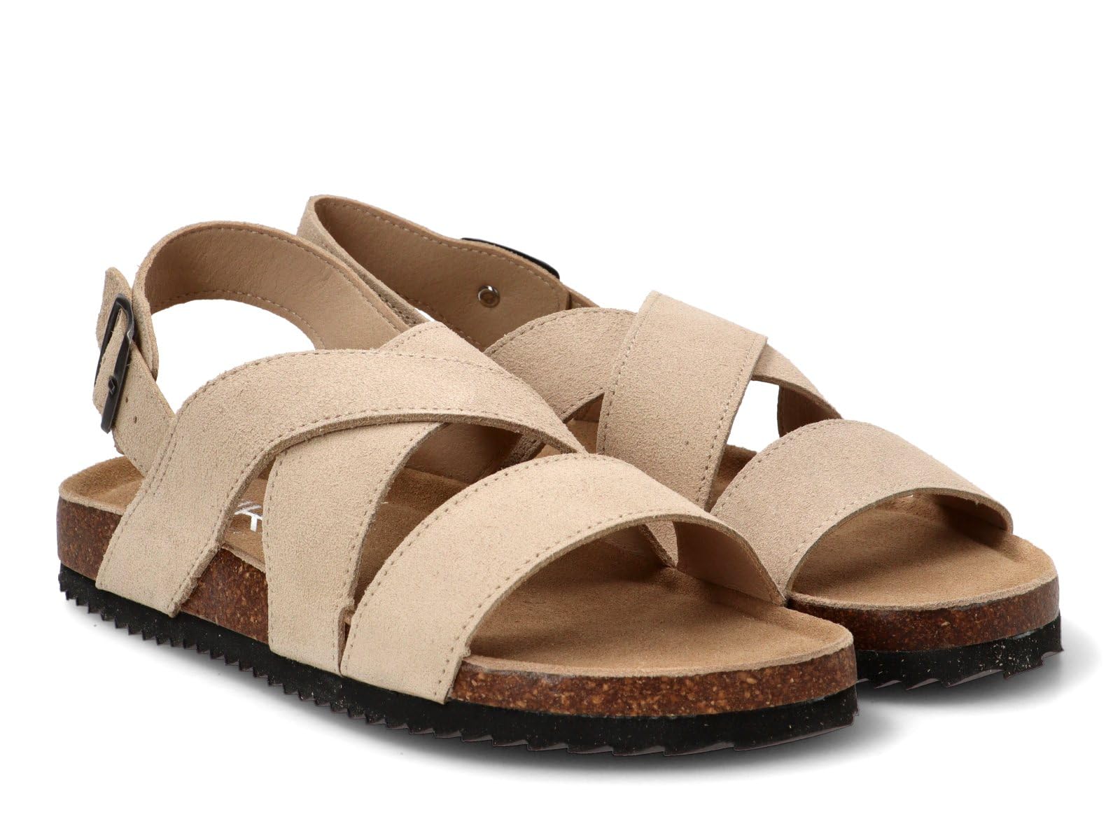 Etika Sandalias Bio de Piel para Hombre, Calzado Plano con Tiras Cruzadas y Planta Anatómica Efecto Corcho, Suela Dentada, 812146