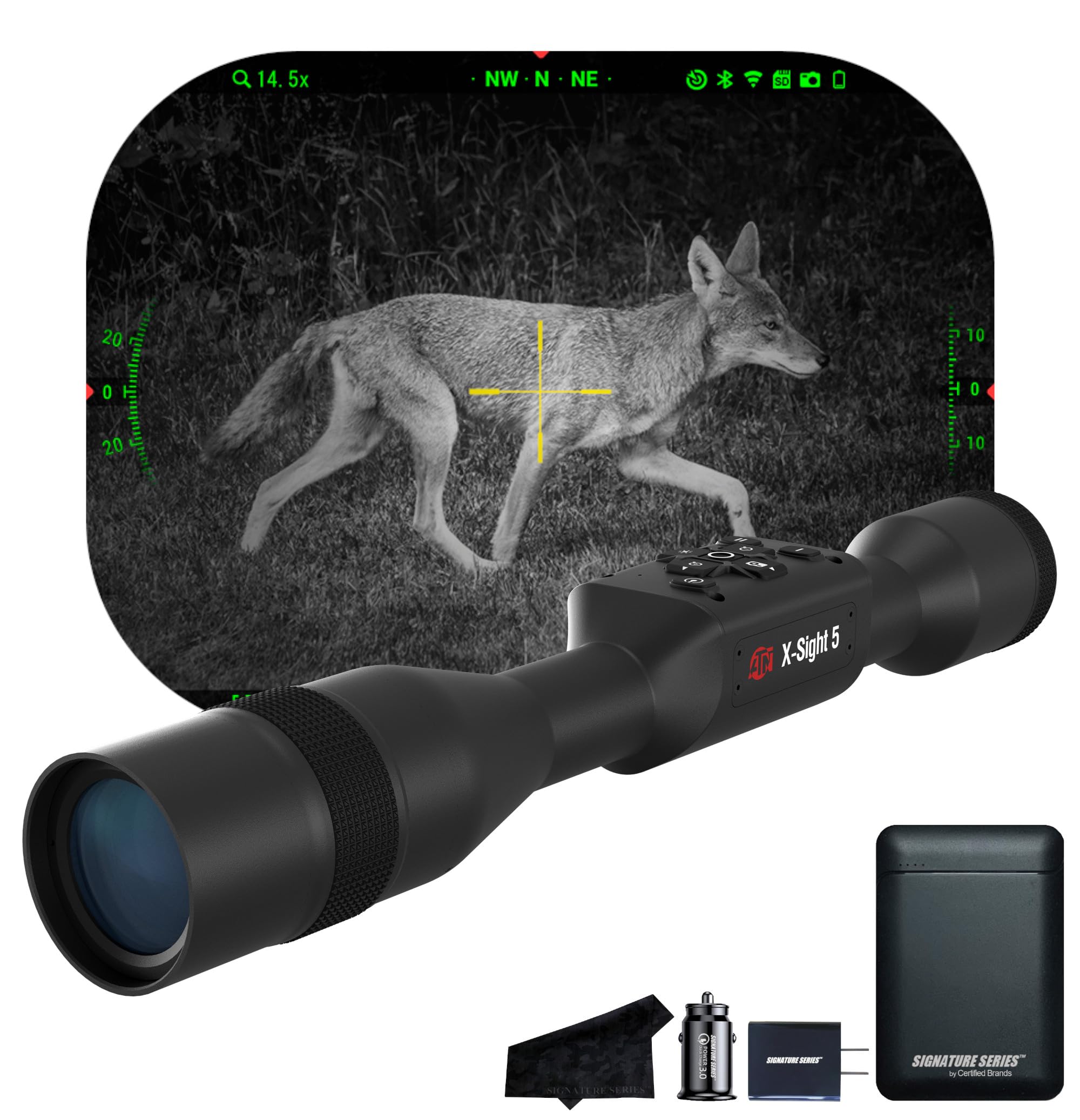 ATN X-Sight 5 Ultra HD 4K+ Smart Day & Night Vision Scope with Built-in Ballistic Calculator | One Shot Zero, Recoil Activated Dual Stream Video, Slow Motion 240 FPS | Exclusive Signature Series Kit