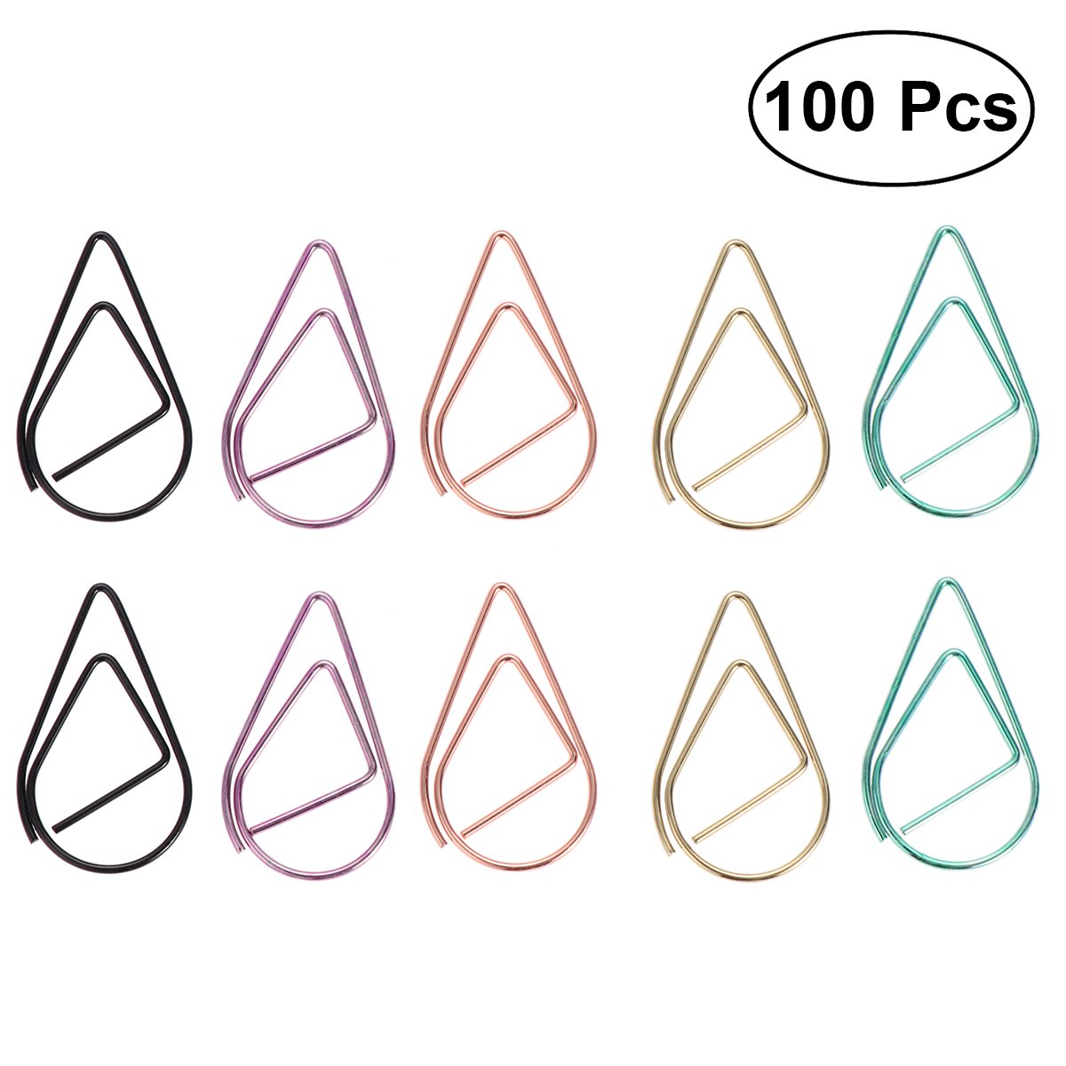 NUOLUX 100pcs Small Metal Paper Clips Bookmarks Waterdrop Shaped