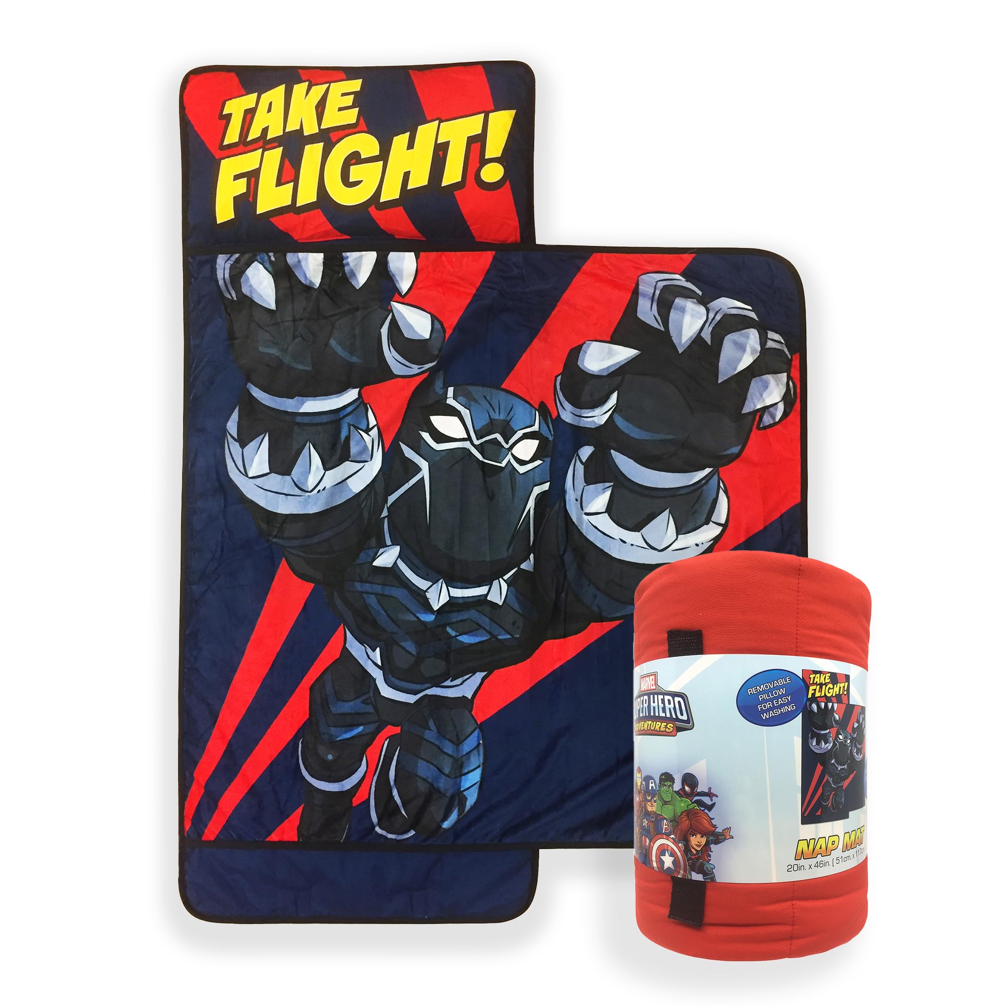 Jay Franco Kids Nap Mat with Embedded Pillow & Blanket – Soft 46"x20" Microfiber Sleeping Bag with Name Tag & Handle for School, Travel, Sleepover