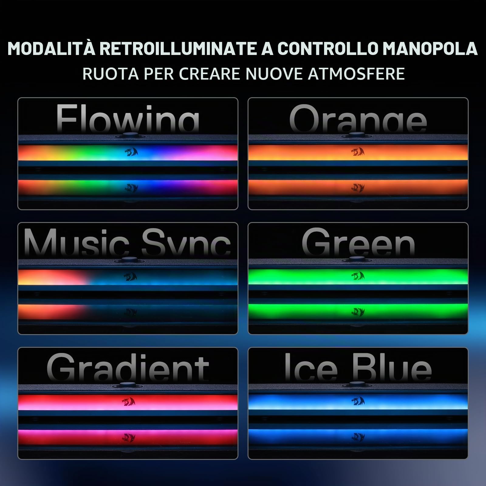 Redragon GS515 RGB Desktop Soundbar, Altoparlanti stereo per computer a 2.0 canali per desktop con BT 5.3, alimentazione USB-C/USB (nero) | 6 effetti di luce dinamici, connettività wireless e cablata, design compatto, Plug & Play USB Powered PC Gaming Spe