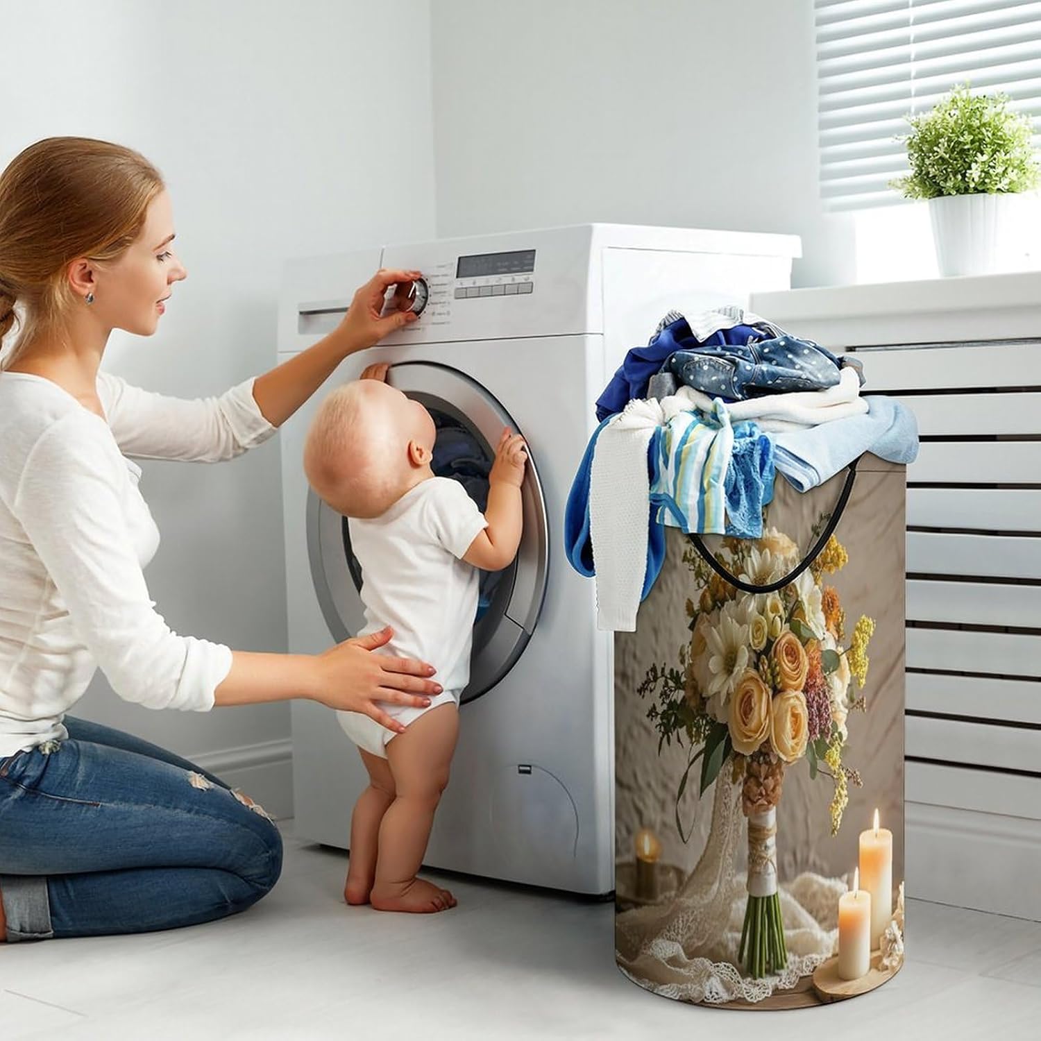 Warm Colored Flowers Laundry Hamper Large Collapsible Laundry Basket with Handles Waterproof Clothes Hamper Portable Dirty Clothes Basket for Bedroom Laundry Room Closet Bathroom