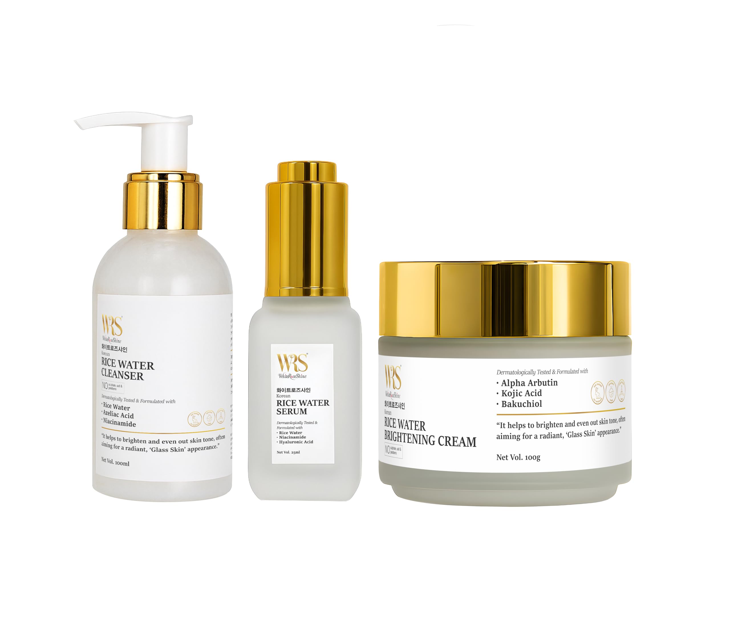 Whiteroseshine Korean Rice Water Glass Skin Set, Cleanser 100ml + Serum 25ml + Brightening Cream 100g, Dark Spot Corrector with Kojic Acid-image-13
