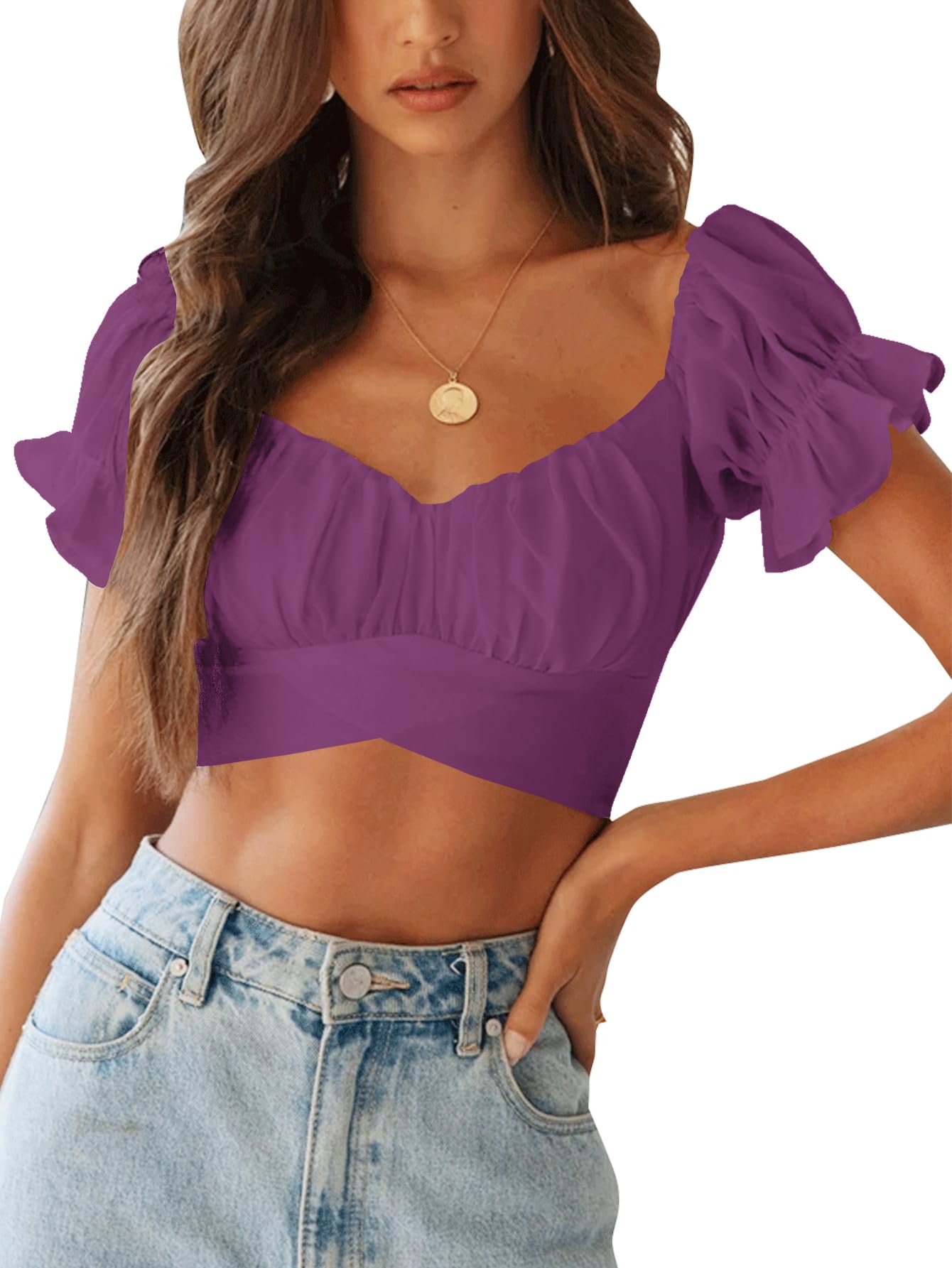 LYANER Women's Puff Short Sleeve Y2k Crop Top