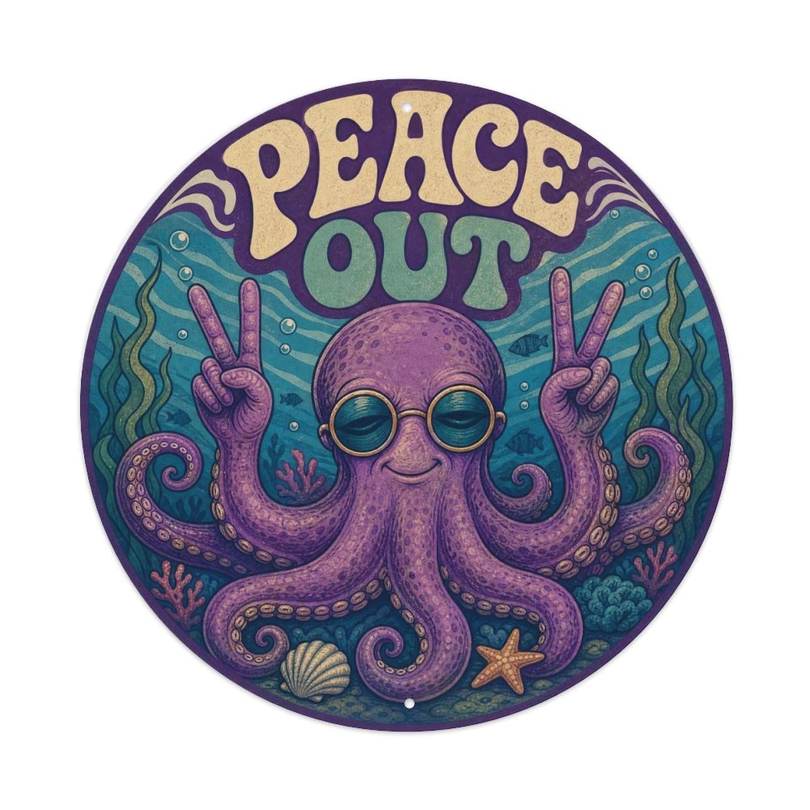 Okngb Style Octopus Meme Humor Marine Animal Sticker Vintage Metal Tin Sign Plaque Wall Decor For Cafe, Man Cave, Club Bar, Office, Home Garden Round Metal Poster 8X8inch