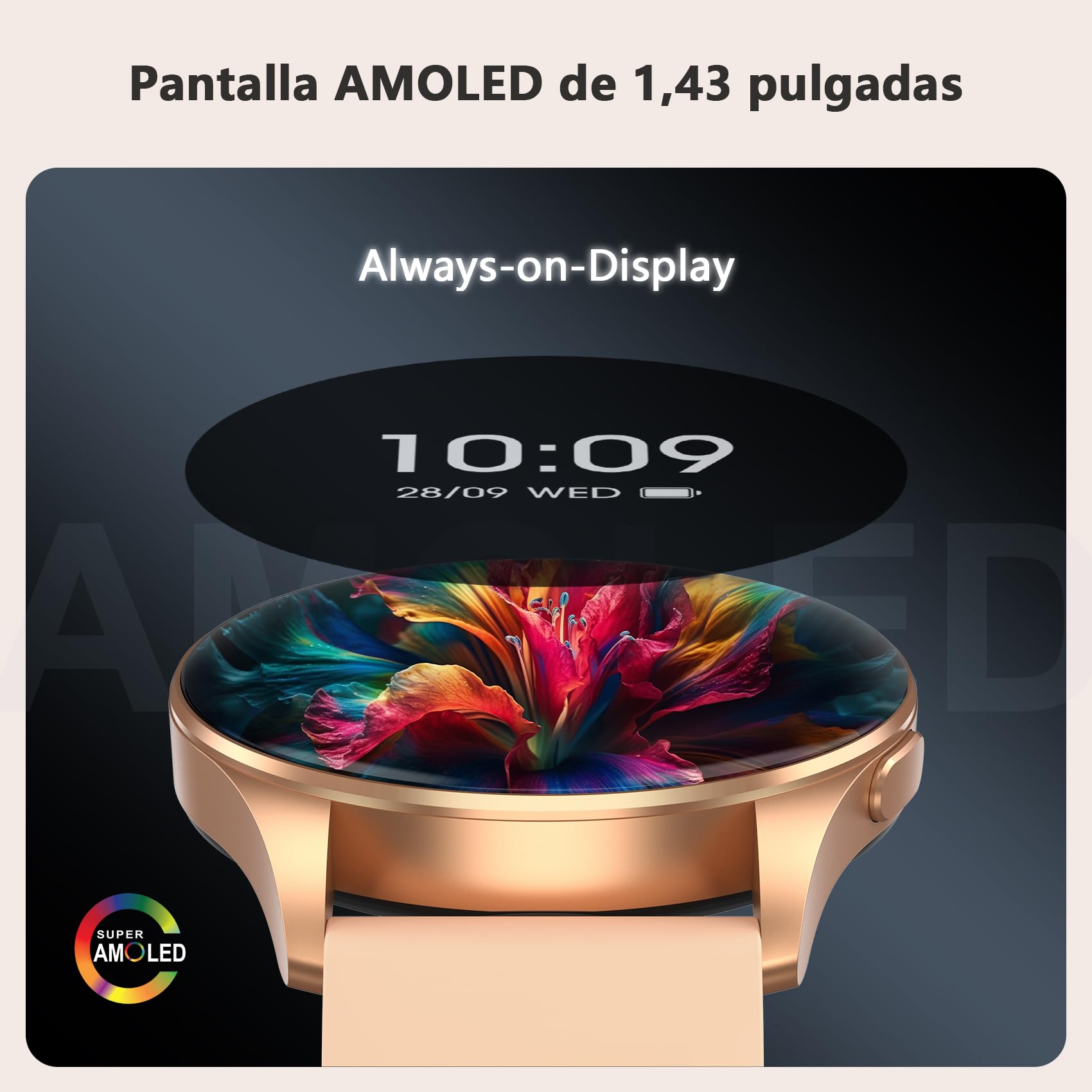 Blackview Smartwatch, Llamadas Bluetooth, Pantalla AMOLED de 1.43 Pulgadas, SpO2/Pulsómetro/Monitor de Sueño, Reloj Inteligente Mujer con 100+ Modos Deportivos, Whatsapp Mensaje, para Android & iOS