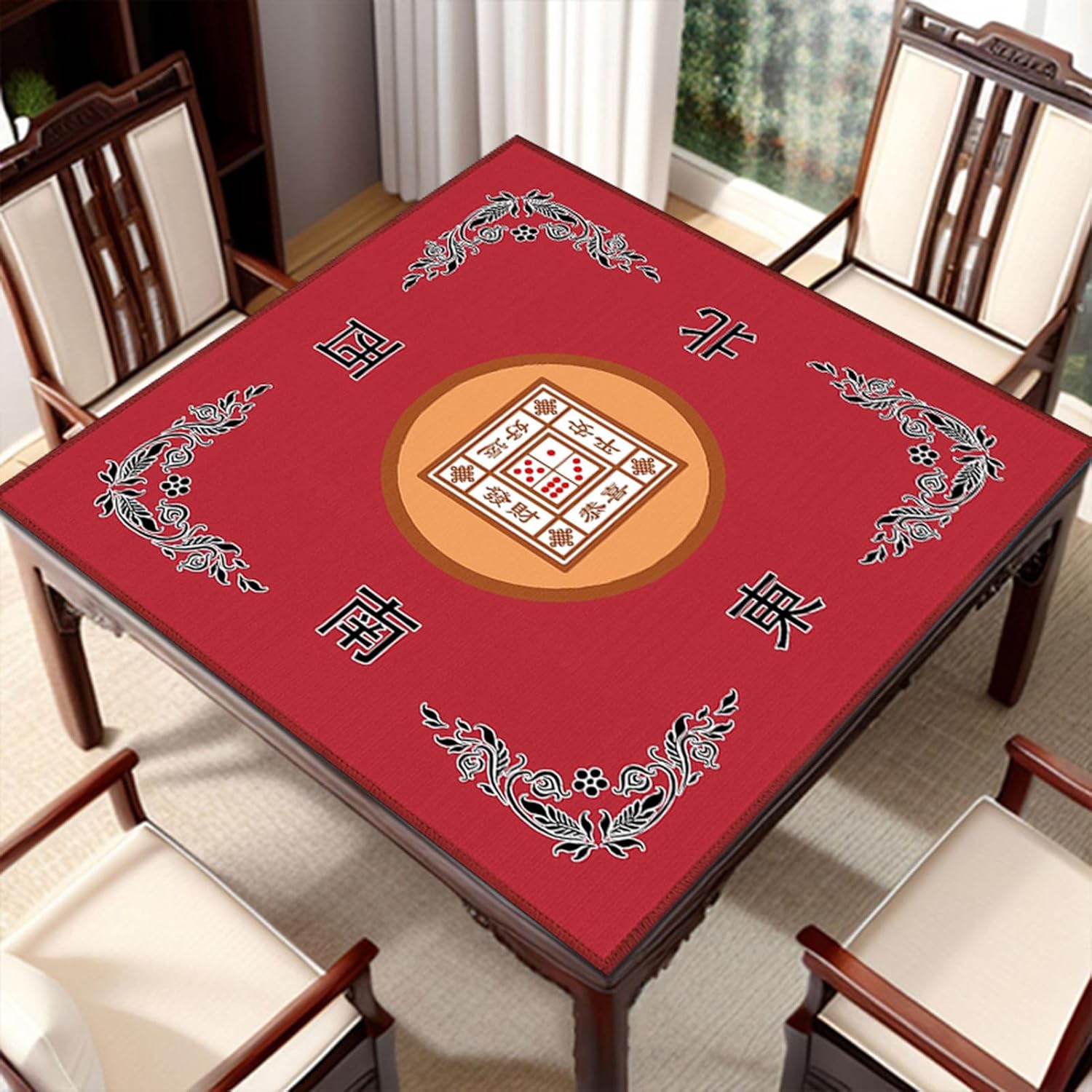 Mahjong Table Mat, Poker Dominoes Mahjong Solitaire Card Games Anti-Slip Noise Reduction Square Mahjong Table Cover Game Mat , is Your Perfect Choice for Tabletop Games (Red 80cm)