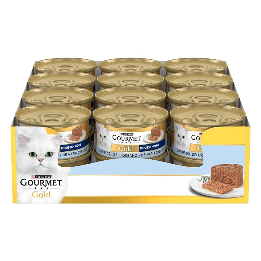 GOURMET Gold - Cibo Umido Gatto Adulto, Mousse con Pesce dell'Oceano. 24 Lattine da 85 g