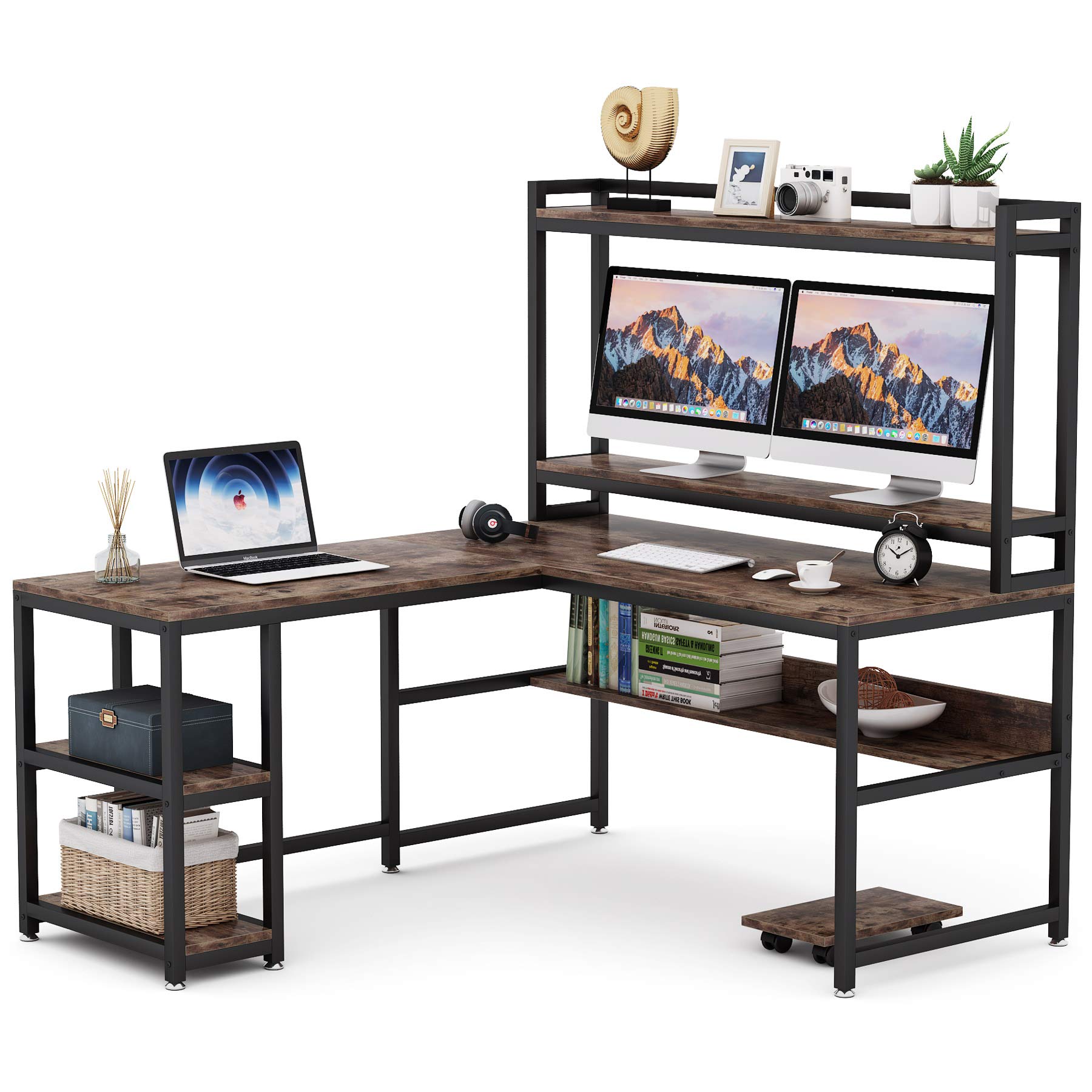 Tribesigns LShaped Desk with Hutch and Storage Shelves, 59 Inch Corner