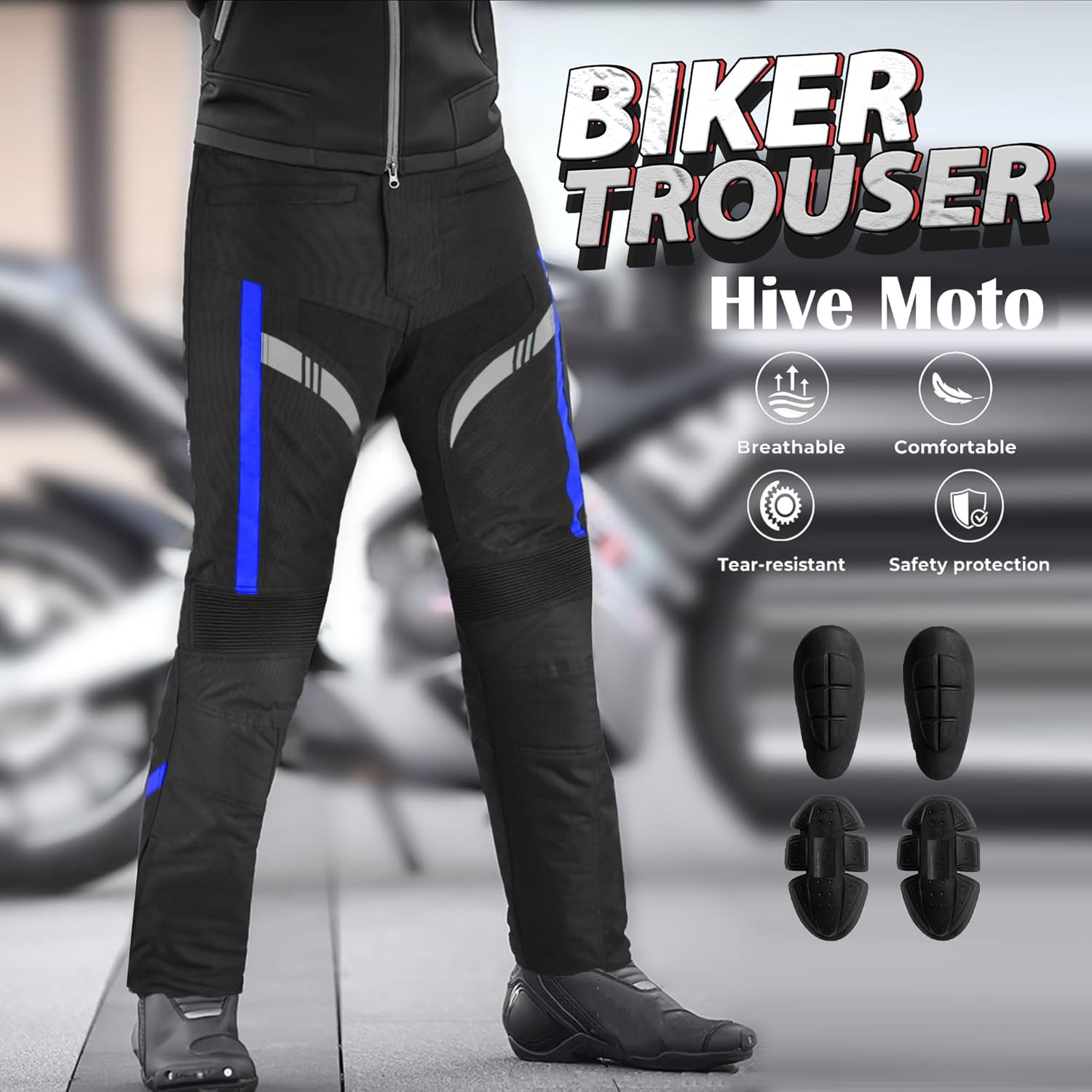 Men's Waterproof Armored Motorcycle Trousers Protective Cordura Textile Pants with Removable Protectors for Biking - Image 3
