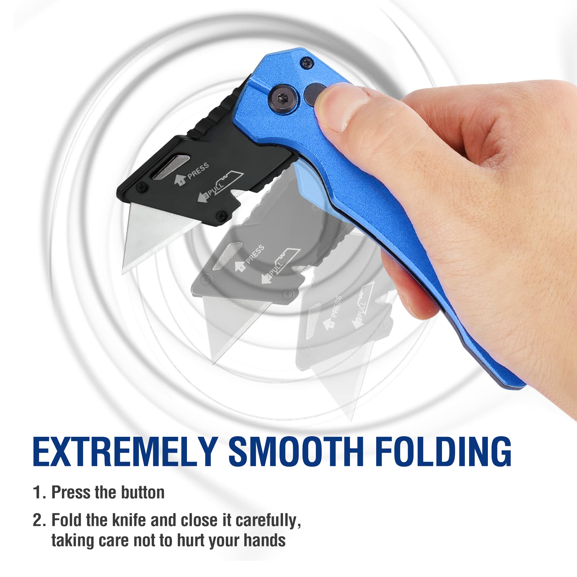 WORKPRO Cúter Plegable, Cortador de SK5, Cuchillo Utilitario con 10 Cuchillas Adicionales, Cutter con Cambio Rápido y Clip para Clip para Cinturón, Azul