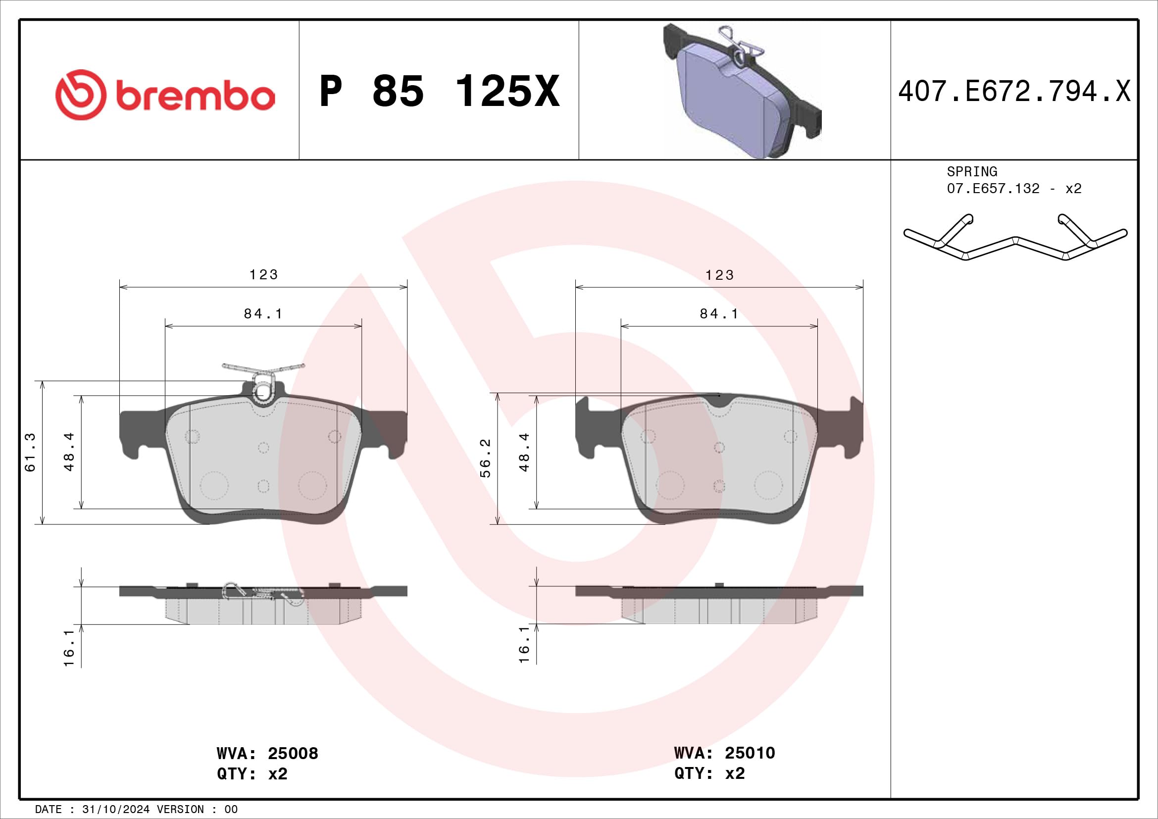 Brembo P 85 125X Pastilla de Freno