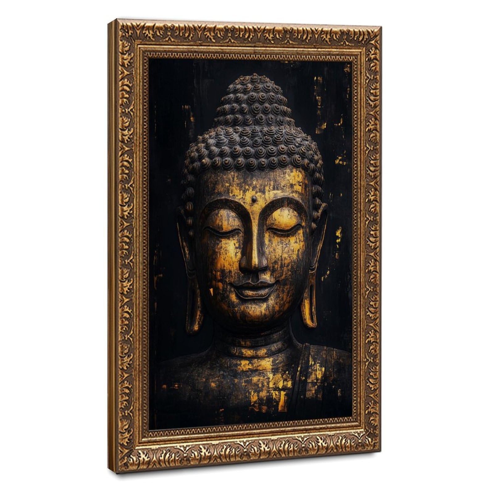 Pyberon Black Gold Buddha Statue Zen Canvas Poster for Office Decor Gift