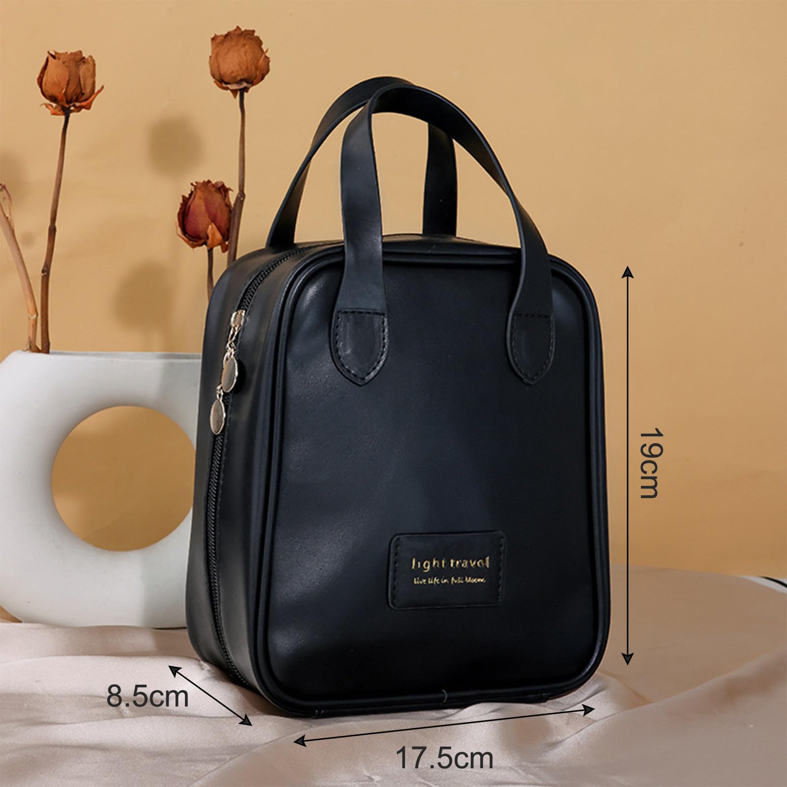 KASESSS Large Makeup Bag, PU Leather Make Up Bags, Make Up Organiser with Handle, Portable Travel Toiletry Bag - Image 2