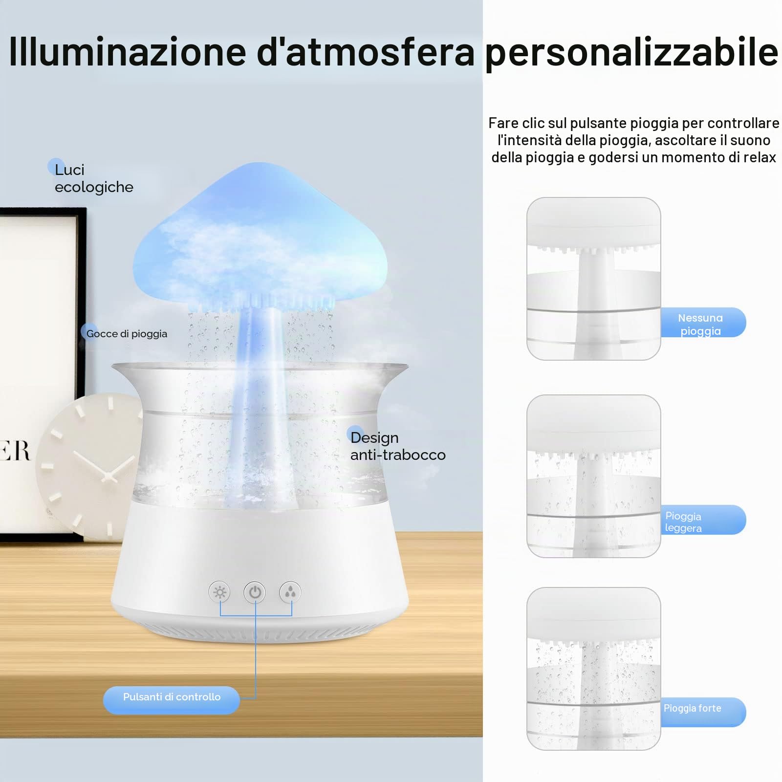 Towwoo Rain Cloud Humidifier con Luce Notturna, Pioggia Nuvola Umidificatore, 7 Colori di Luci Sonore e 3 Modalità, Aromaterapia Diffusore di Oli Essenziali per Camera da Letto Casa Ufficio (Bianco)