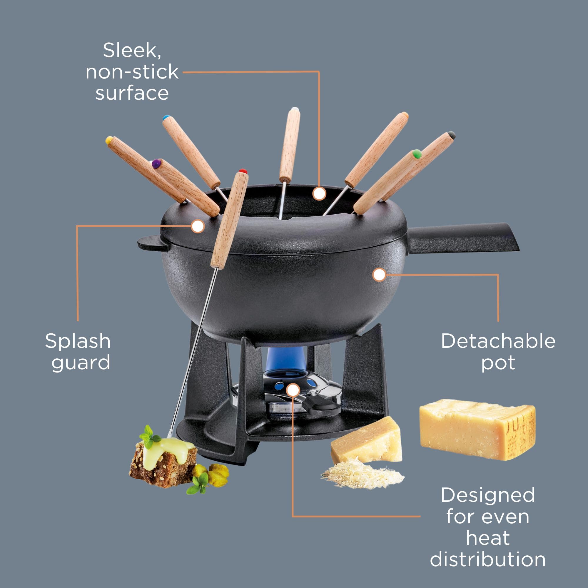 Spring SAAS-FEE Service à Fondue en Fonte avec 8 fourchettes à Fondue Noir Ø 20 cm, Fonte, Noir, 20 cm