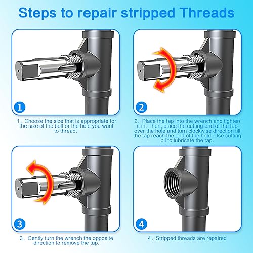 Miniatura 10 de 5-Piece NPT Pipe Tap Set, 18", 14", 38", 12", 34"  NPT Tap Set Carbon Steel Hand Threading Plumbing Tap Set for Accurate Threads, Assorted Plumbers