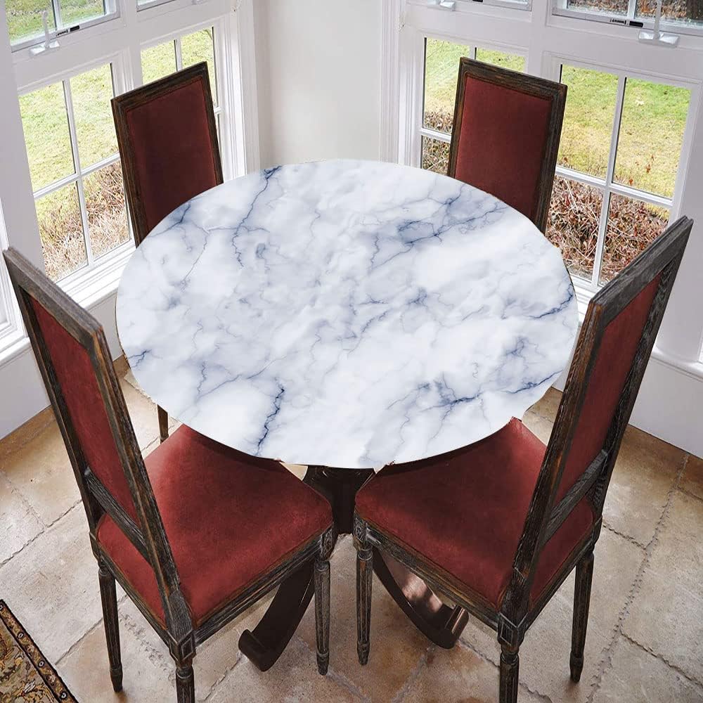 Round Marble Table Cover, Vintage Marble Pattern Abstract, Elastic Edge, Water and Oil Resistant wipeable Polyester Fabric, Suitable for Kitchen Party Picnic, Fit for 62" Table,